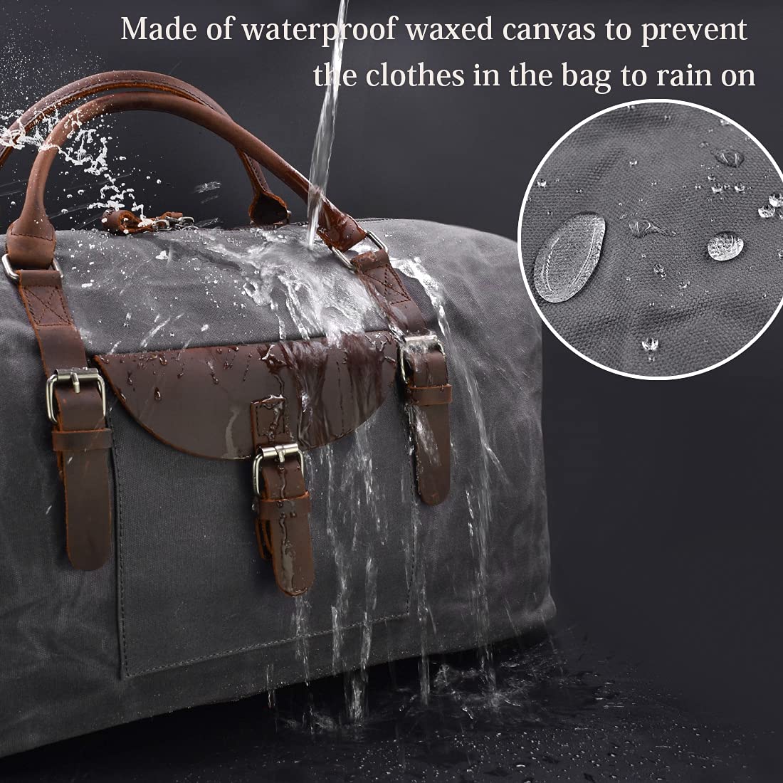**Large Waterproof Travel Duffel Bag - Genuine Leather Weekender Overnight Carry-On Bag for Men & Women - Perfect for Gym, Weekend Trips & Air Travel (Grey)**