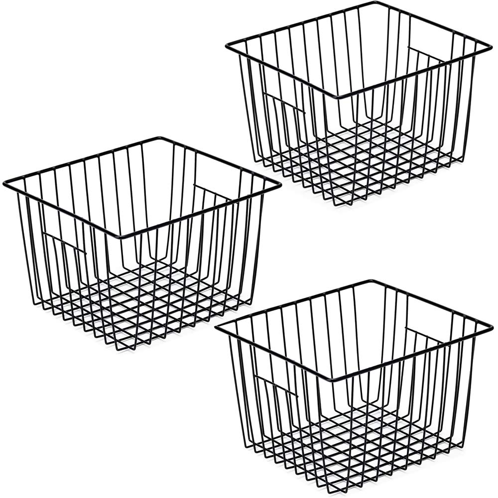 Large SANNO Freezer Wire Storage Basket with Built-in Handles - Refrigerator Organizer Bin for Kitchen Cabinets, Pantry, Closets & Bedroom Organization (Black) | Perfect for Storing Frozen Foods, Snacks & Household Items