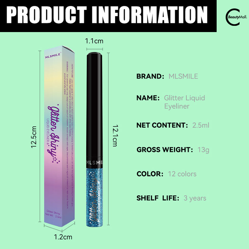 MLSMILE Waterproof & Long Lasting Glitter Liquid Eyeliner - Smudge Proof, Vibrant Colors for Party, Halloween, Cosplay & Everyday Makeup