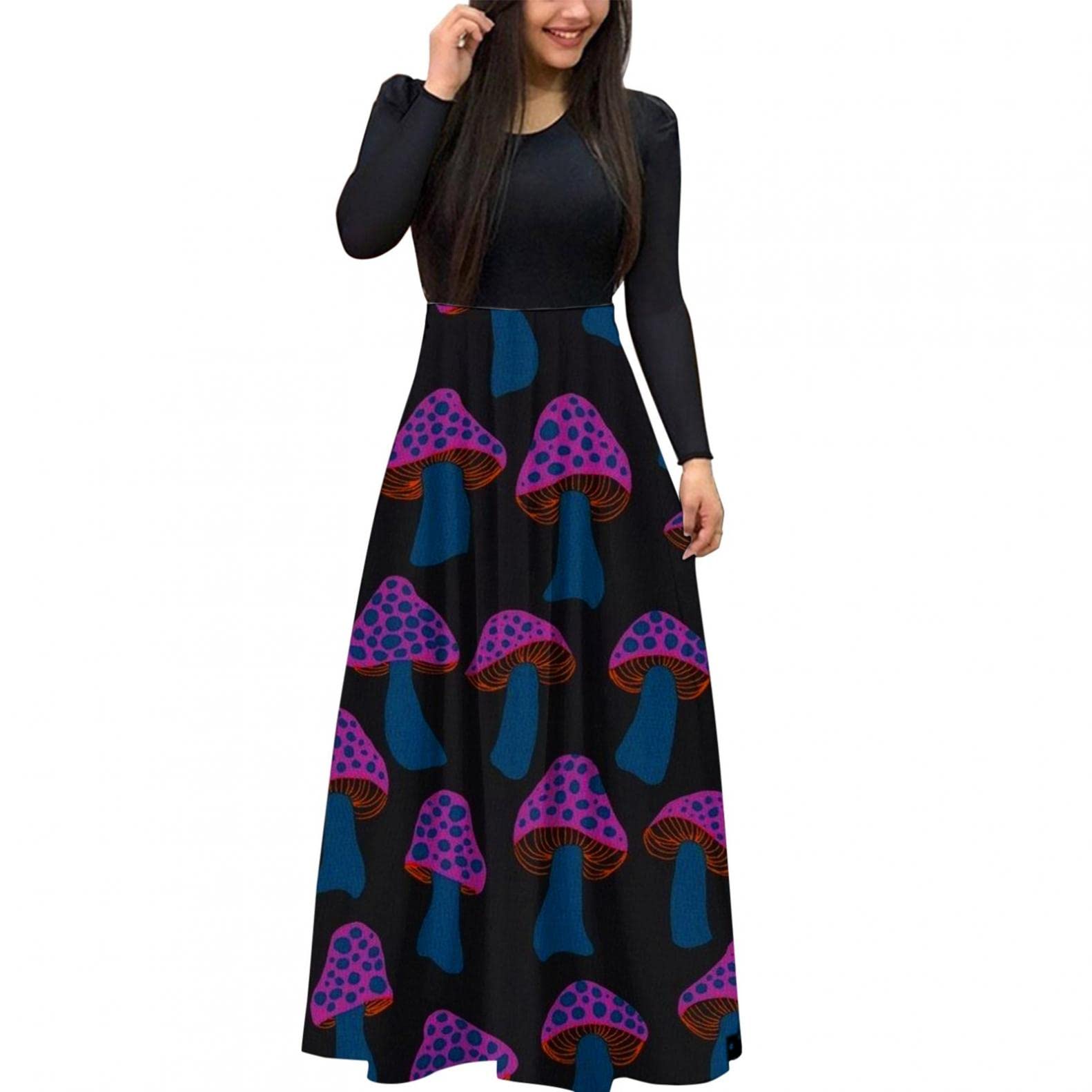 Useagrey Women's Halloween Long Maxi Dress - Casual Empire Waist A-Line Tunic Flowy Fall Dress for Parties, Cosplay & Autumn Outings