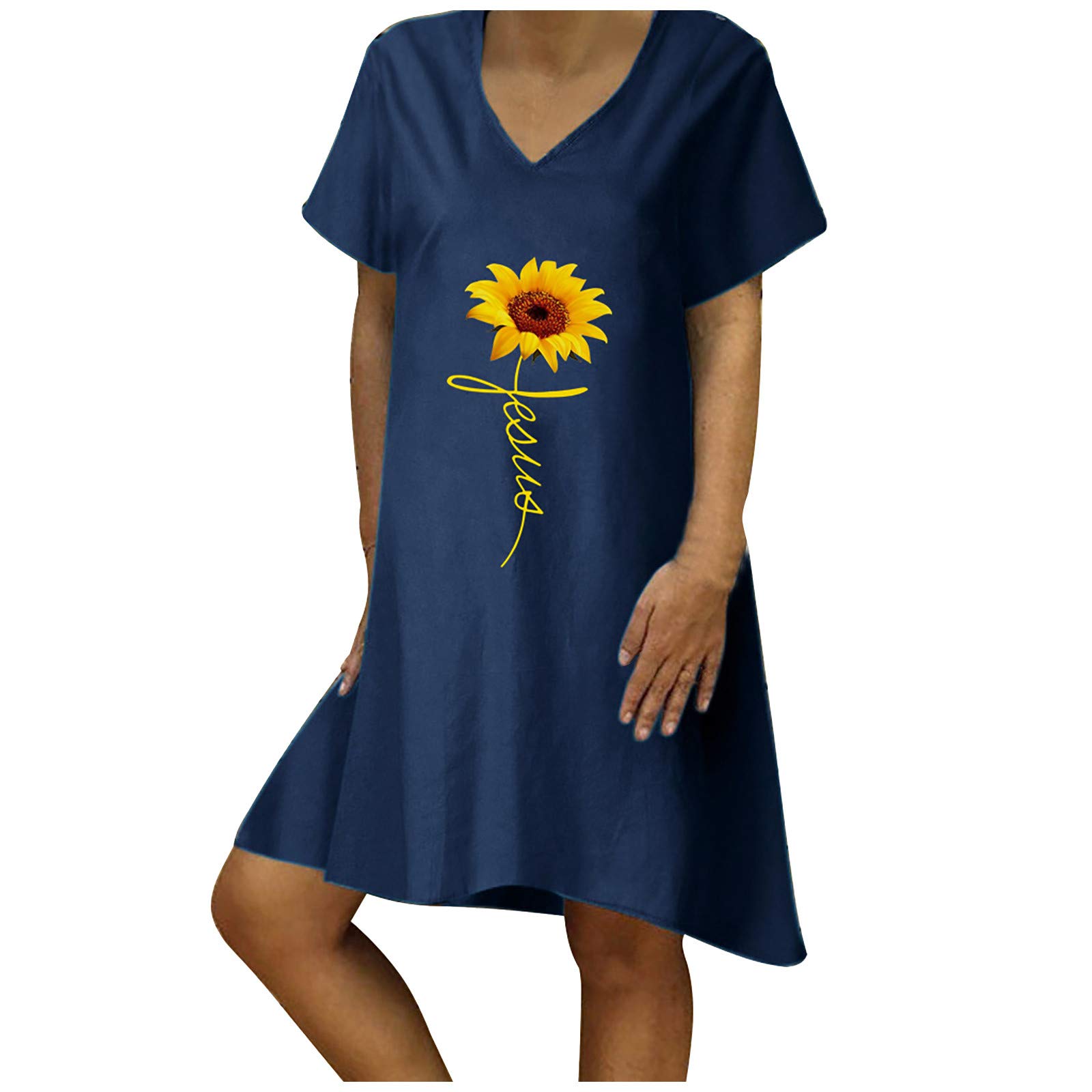 Plus Size Women's Summer Sleeve Dress - Loose Fit Floral Print Fashion Long & Short Dress for Beach, Party & Casual Outings