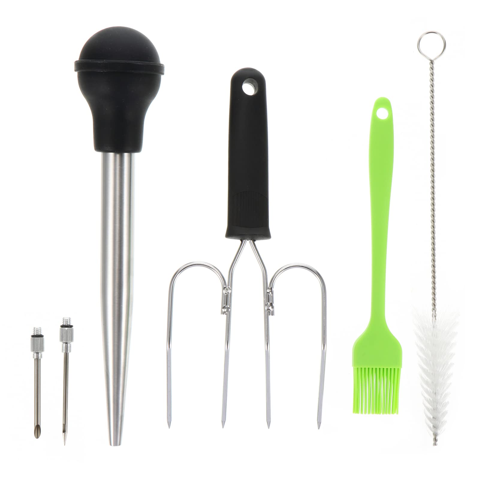 Yardwe 2-Piece Stainless Steel Turkey Baster Set with Syringe - Perfect for Thanksgiving Cooking, Roasting, and Barbecue Grilling