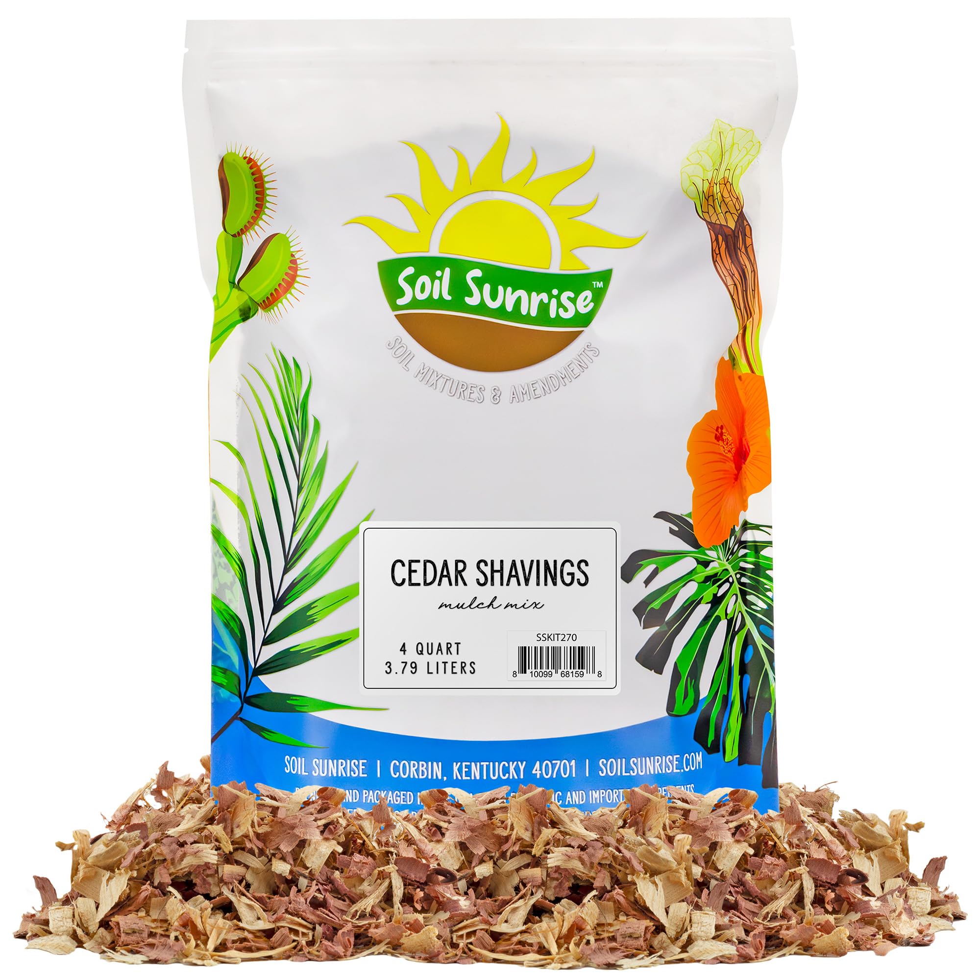 Natural Cedar Shavings Mulch & Bedding - 4 Quart Organic Garden Mulch for Plants, Small Animal Pet Bedding for Hamsters, Rabbits & Chickens - Ideal for Weed Control, Moisture Retention & Odor Elimination