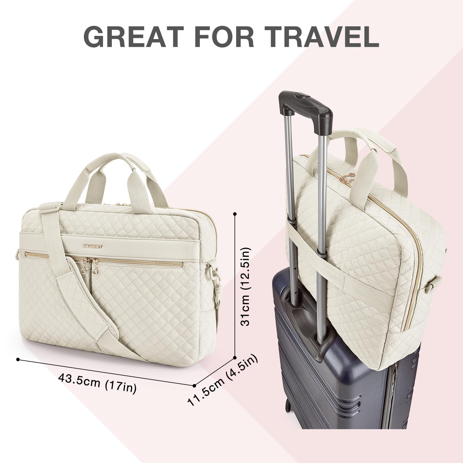 BAGSMART 17.3/15.6 Inch Laptop Bag for Women - Stylish Business Briefcase & Messenger Bag for Office, Travel, Work - Light Beige | Perfect for Commuting, Business Trips & Professional Work Settings