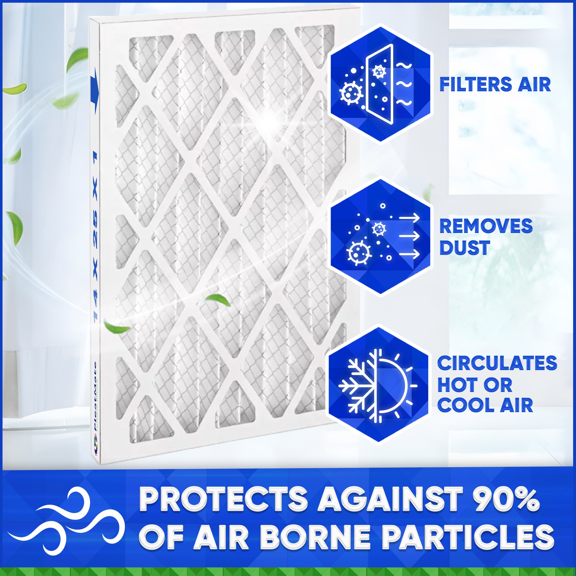 14x25x1 MERV 8 Pleated Air Filters - Case of 12 | High Efficiency Furnace & AC Filters for Home, Office & Commercial Use | Dust, Pollen & Allergen Reduction