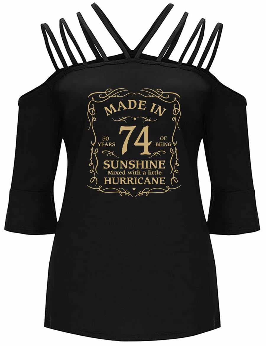 72 Printed 50th Birthday Women's Casual Off-The-Shoulder T-Shirt with Ruffle Sleeves - Perfect for Birthday Parties, Casual Outings & Special Celebrations