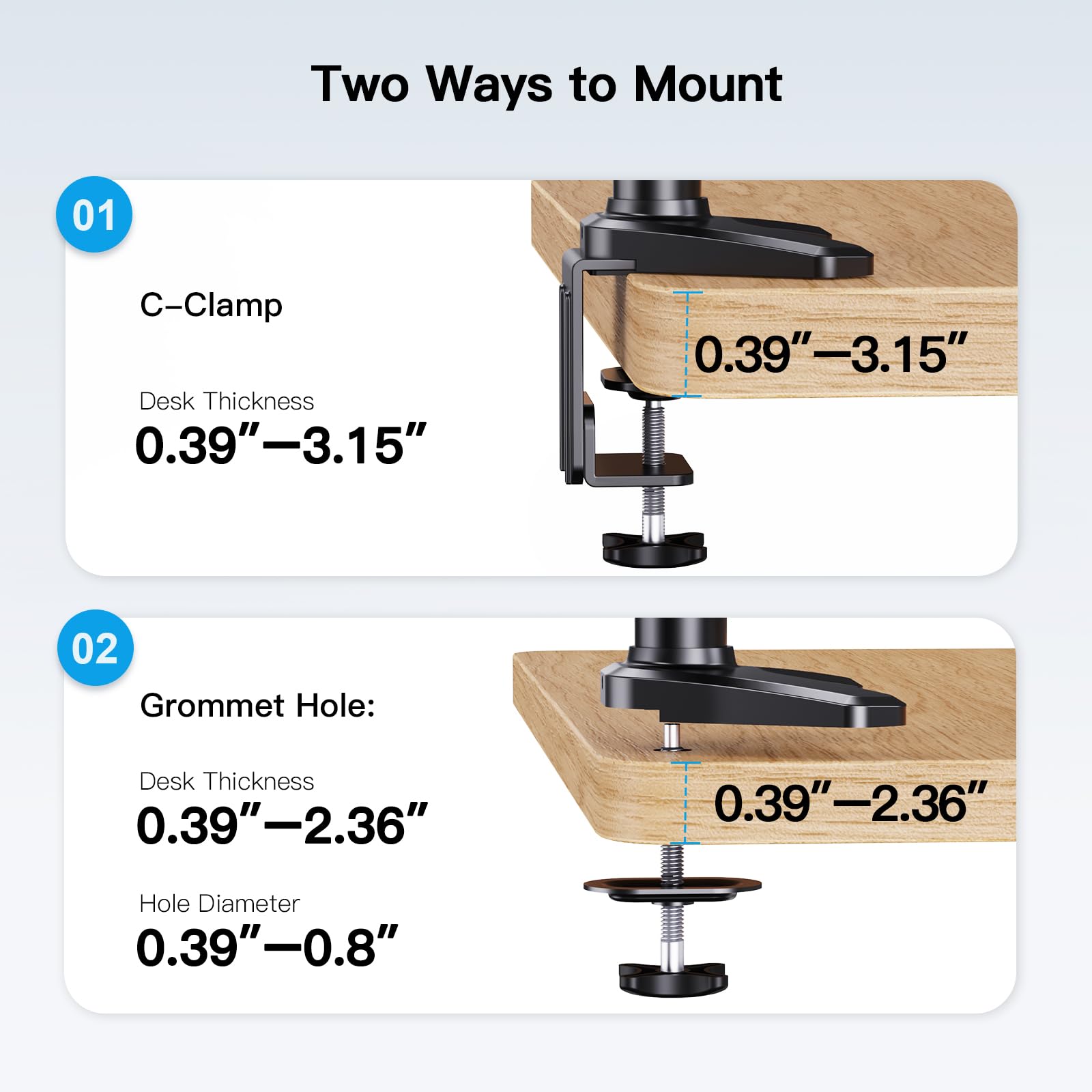 HUANUO Triple Monitor Stand for 17-32 Inch Screens - Adjustable Gas Spring Arm with Swivel, Tilt & Rotation - Heavy Duty Clamp & Grommet Mounting Kit (Black) - Perfect for Gaming, Office & Home Workstations