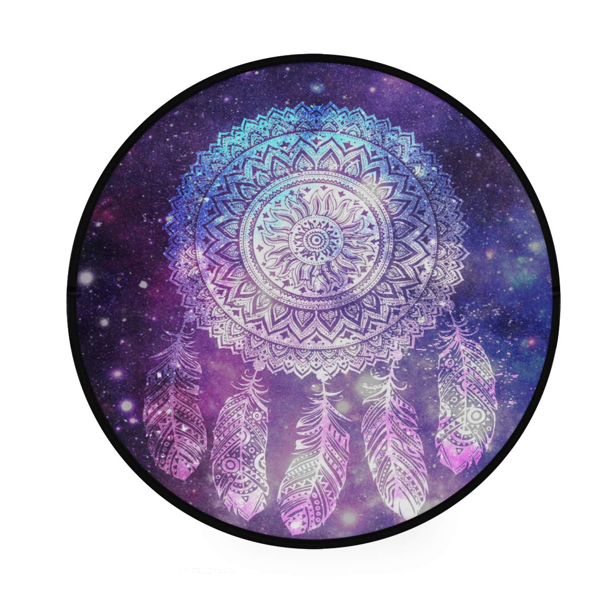 Dream Catcher Round Area Rug - 3 Feet Non-Slip Carpet for Living Room, Bedroom & Bathroom - Boho Home Decor Floor Mat | Perfect for Yoga, Meditation Spaces & Nursery Rooms