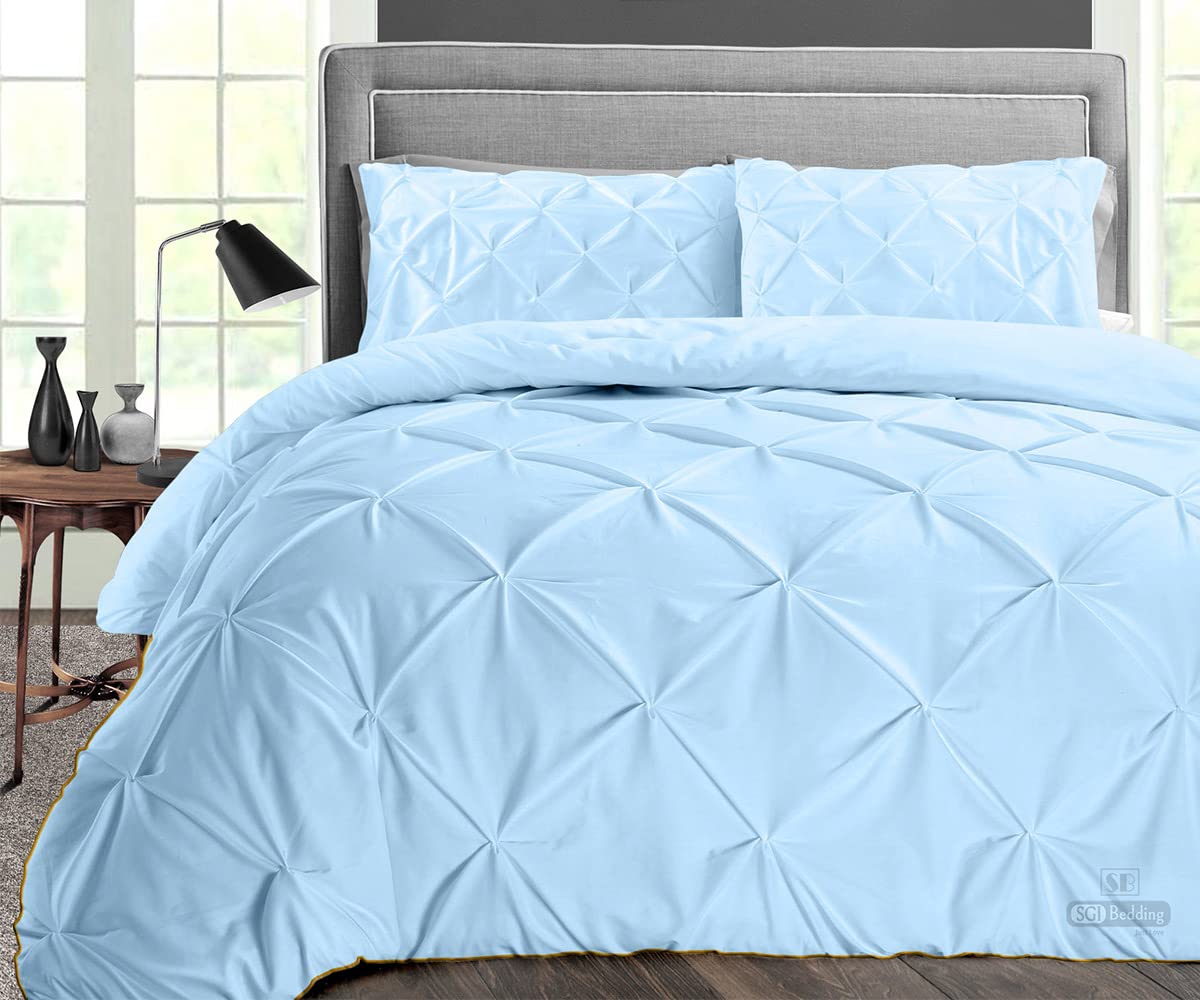 Luxury Queen Size Comforter Set - 300 GSM Plush Siliconized Microfiber Filling, Light Blue Duvet Insert with Box Stitch Design, Ultra Soft Microfiber Shell & Matching Pillowcases - Perfect for Master Bedroom, Guest Room, and Cozy Winter Nights