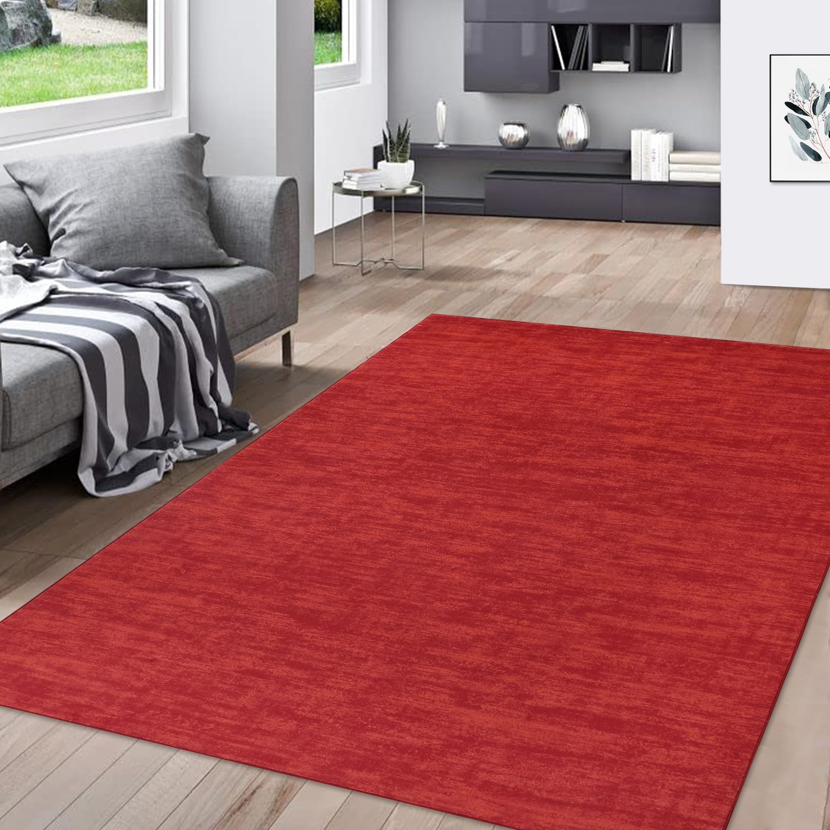 GARVEE 3x5 Feet Modern Washable Non-Slip Area Rug - Solid Red Contemporary Throw Rug for Living Room, Bedroom, Kids Room - Soft Indoor Carpet Perfect for Home Decor, Dorm & Office Spaces (3' x 5')