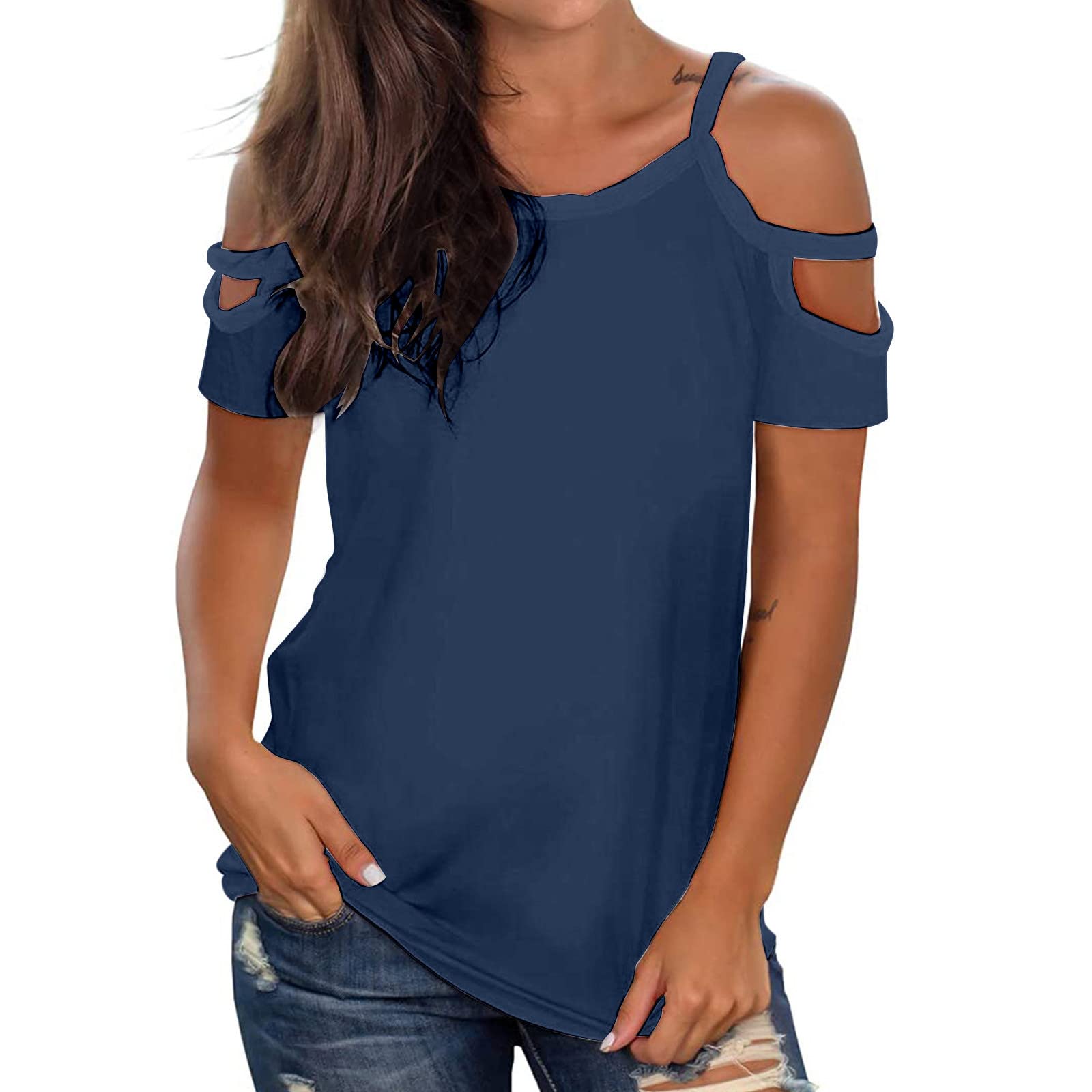 Stylish Plus Size Short Sleeve Tops for Women - Summer Casual Beach Shirts in Navy Blue (XL) - Perfect for Vacation, Outings & Everyday Wear