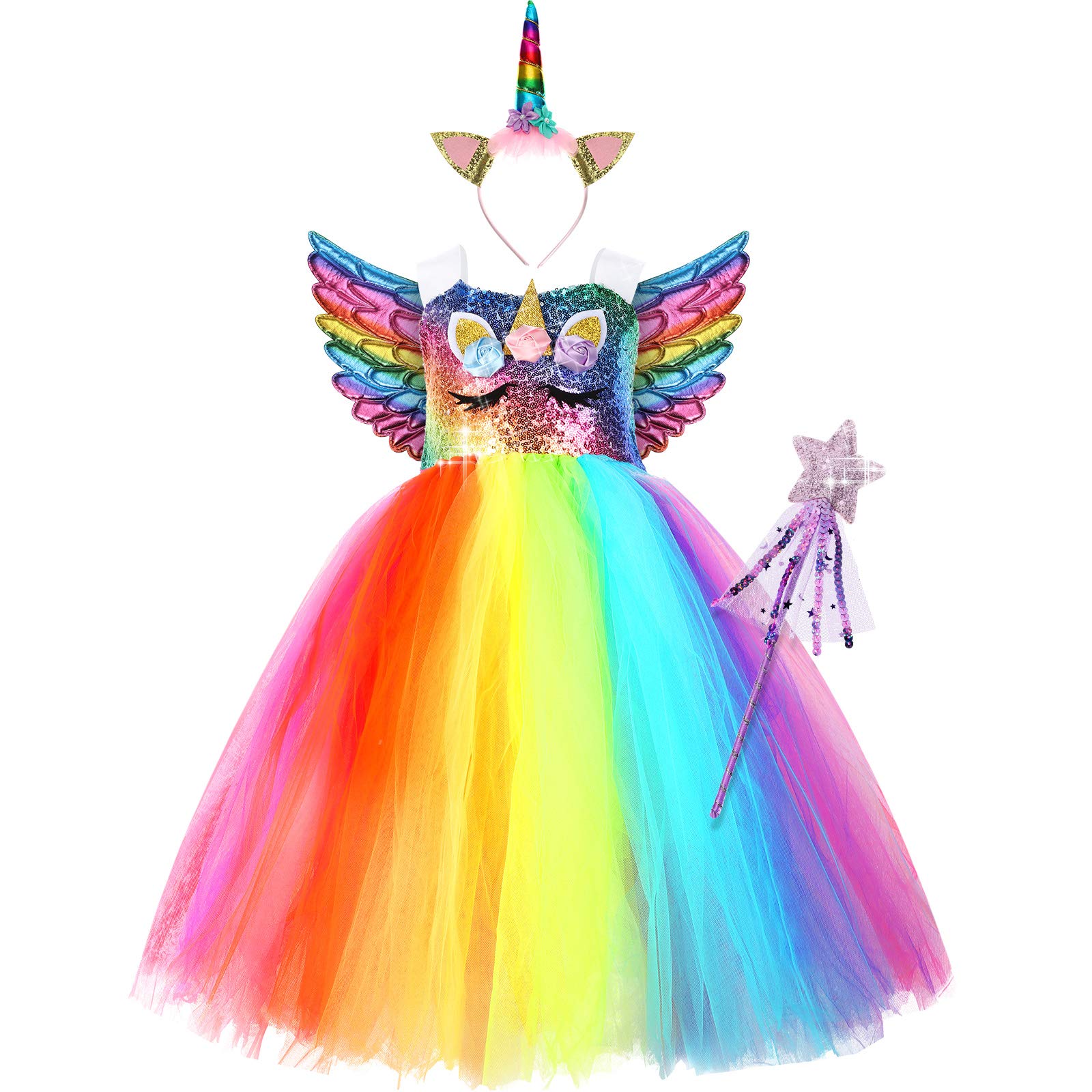 Unicorn Tutu Costume for Girls - Sparkly Sequin Rainbow Tutu Skirt Dress Up Outfit | Perfect for Birthday Parties, Christmas Celebrations & Fantasy Playtime