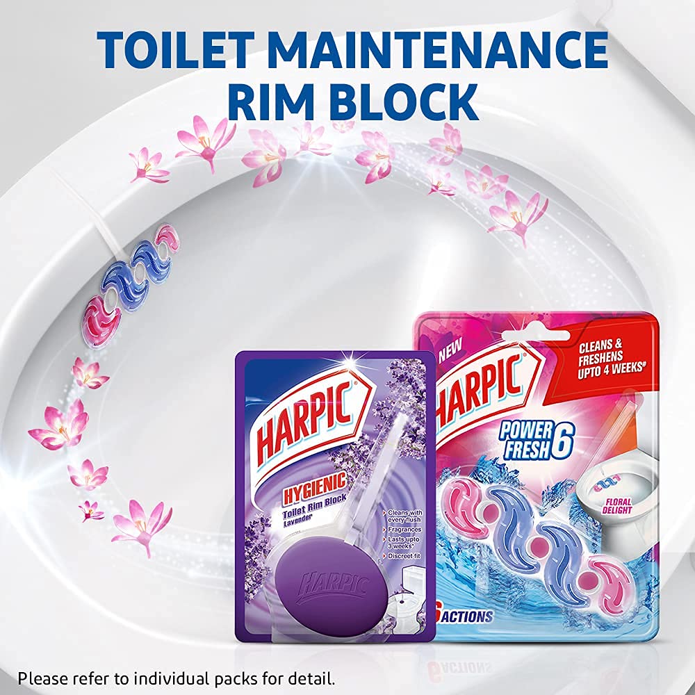 Harpic Power Fresh Floral Delight Toilet Cleaner Rim Block - 35g | Long-Lasting Toilet Bowl Cleaner & Deodorizer for Fresh Scent | Perfect for Bathroom, Restroom & Home Use