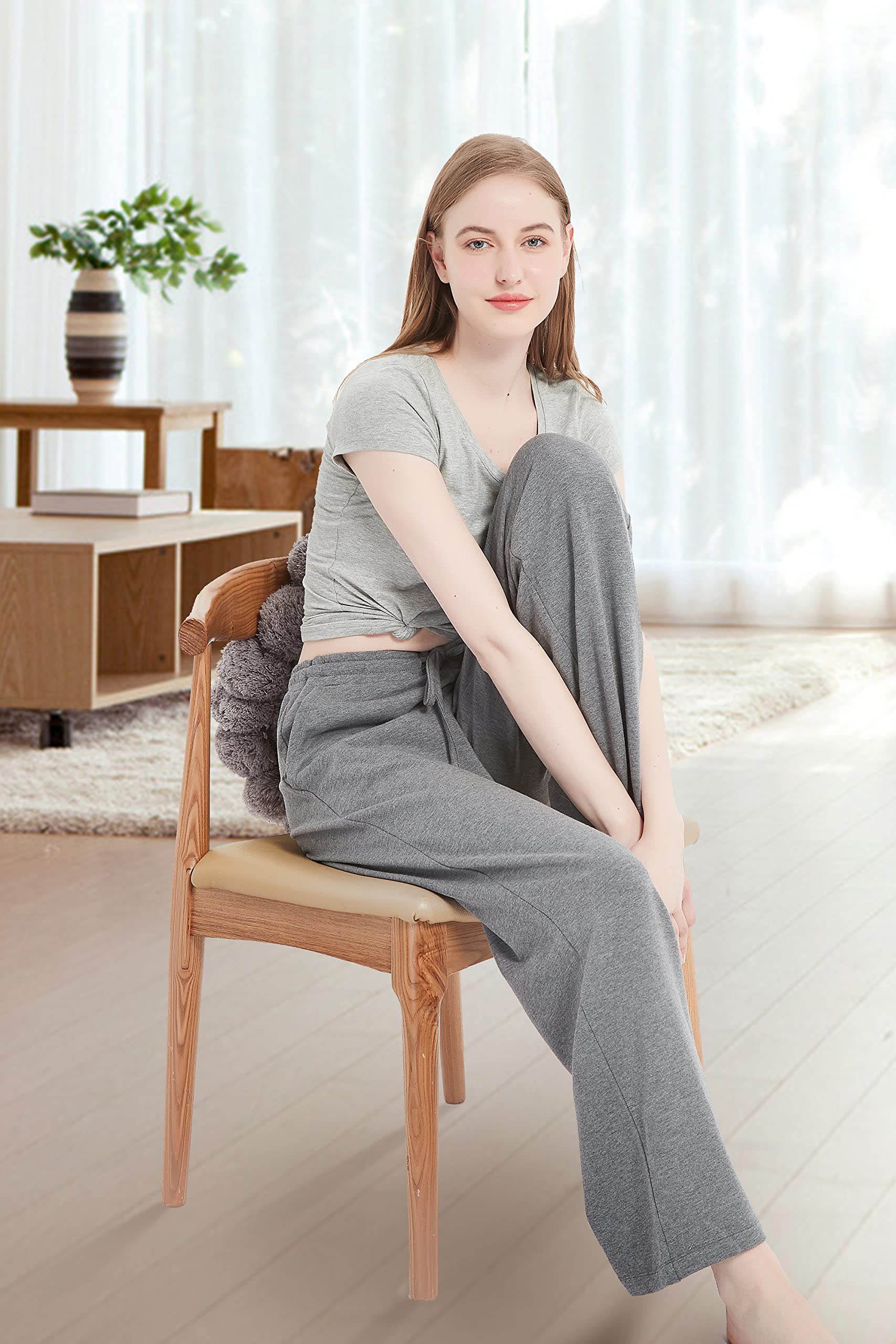 Women's Wide Leg Cotton Sweatpants - Sporty Knit Straight Leg Lounge Pants with Loose Fit - Perfect for Yoga, Running & Casual Wear