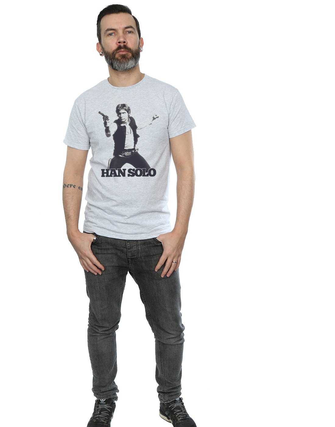 Star Wars Han Solo Retro Graphic T-Shirt for Men - Soft Cotton Vintage Tee, Grey Large | Casual Wear, Cosplay, Gift for Fans