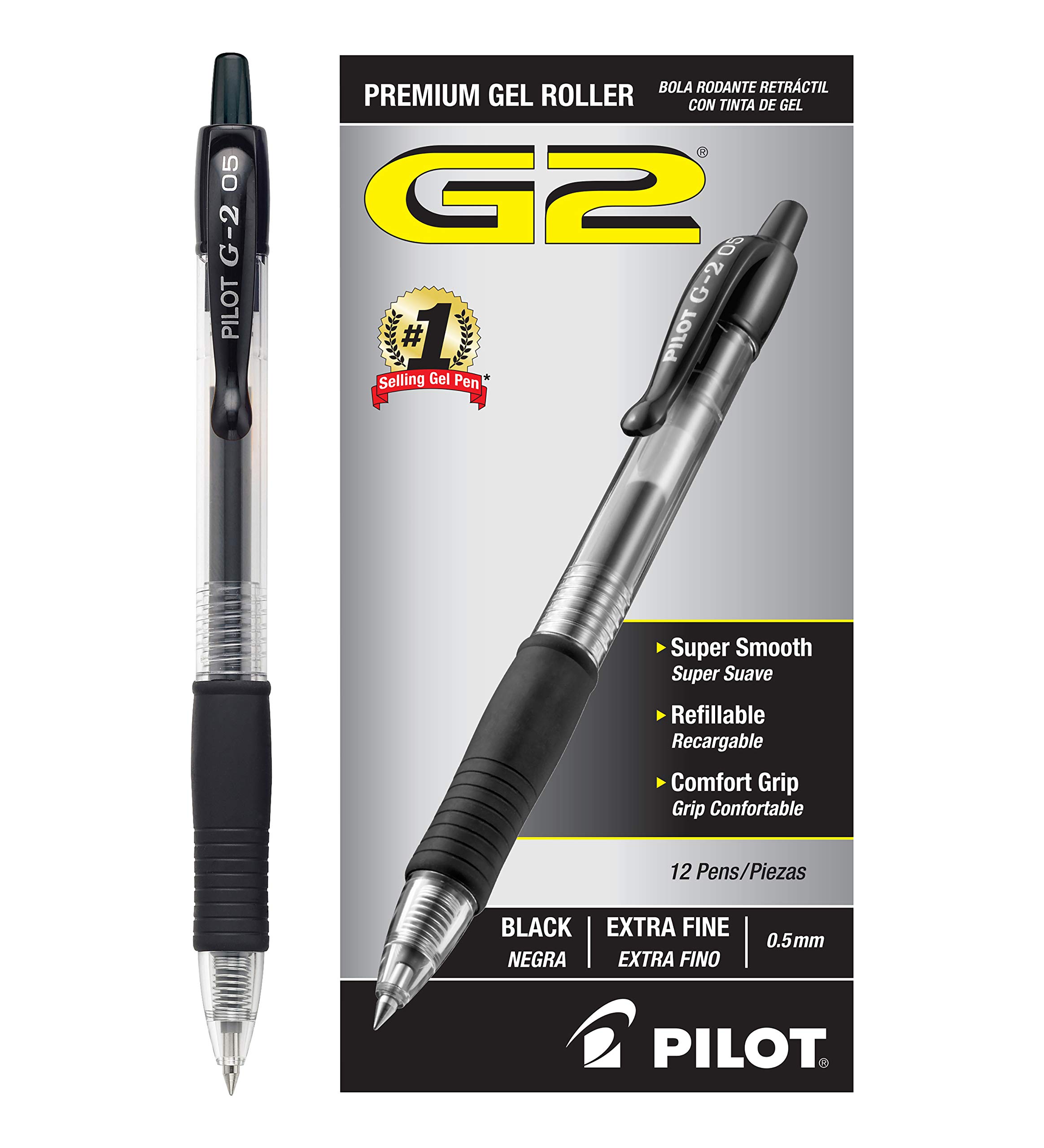 Premium PILOT G2 Retractable Gel Pens - Extra Fine Point (0.5mm) - Blue & Black Ink Refillable Rollerball Pens - 12-Pack Box (Pack of 2) - Ideal for Office, School, Note Taking & Gift Giving