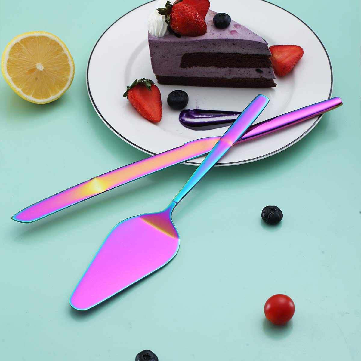 Berglander Rainbow Cake Pie Pastry Servers - Colorful Cake Serving Set with Knife & Server for Weddings, Birthdays, Parties | Perfect for Cake Cutting, Dessert Serving & Special Events