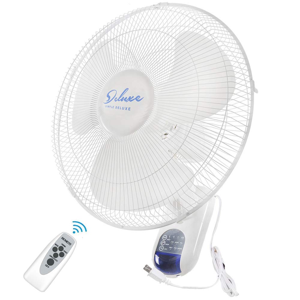 Simple Deluxe 16 Inch Wall Mount Fan with Remote Control - 3 Oscillating Modes, 3 Speed Settings & Timer - Perfect for Home, Office, Bedroom, Garage & Outdoor Use