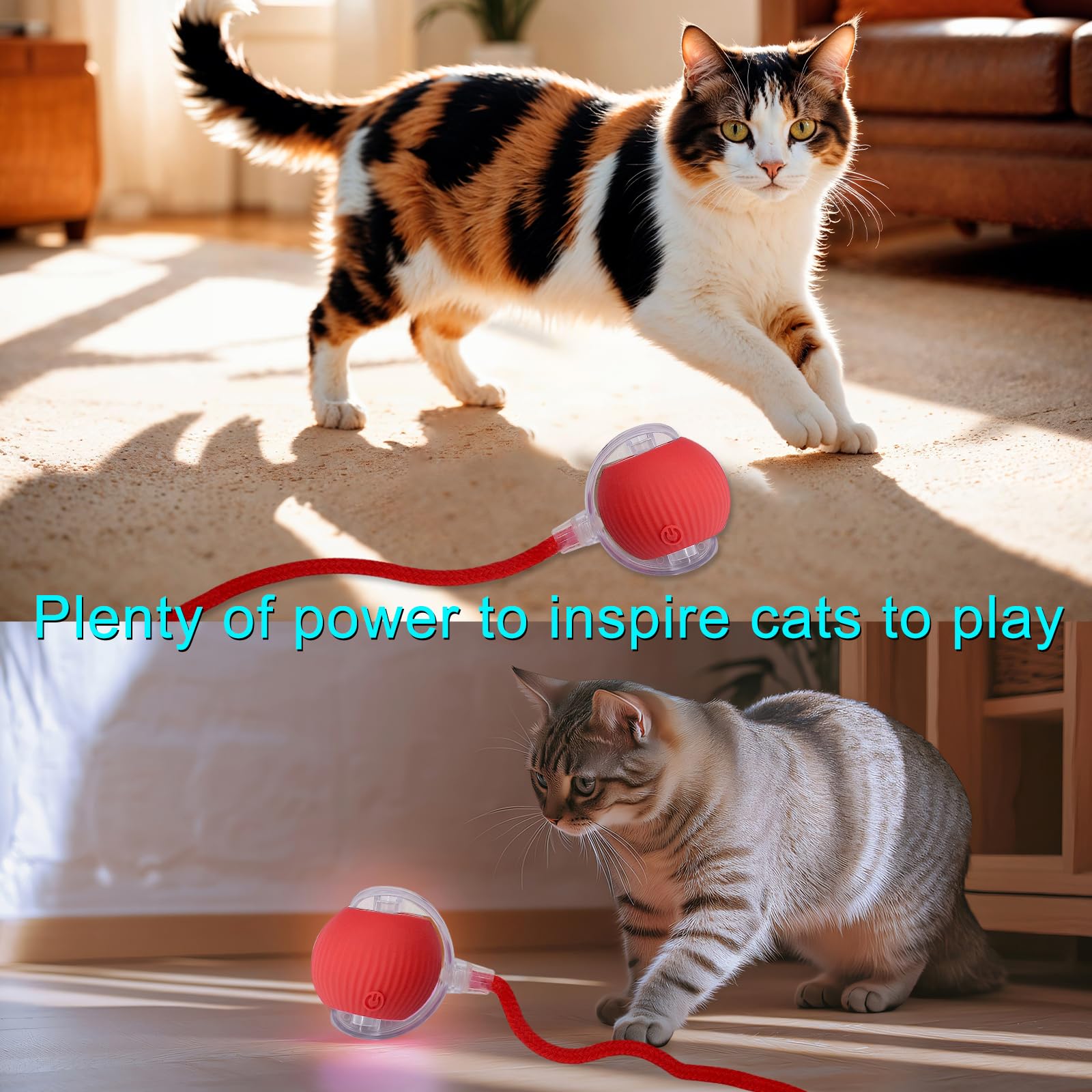Interactive LED Cat & Dog Toy Ball - Automatic Rolling Motion-Activated Pet Game with String Tail for Indoor Play, Exercise & Fun - Perfect Gift for Kittens & Puppies (Red) - Great for Playtime, Training & Keeping Pets Active
