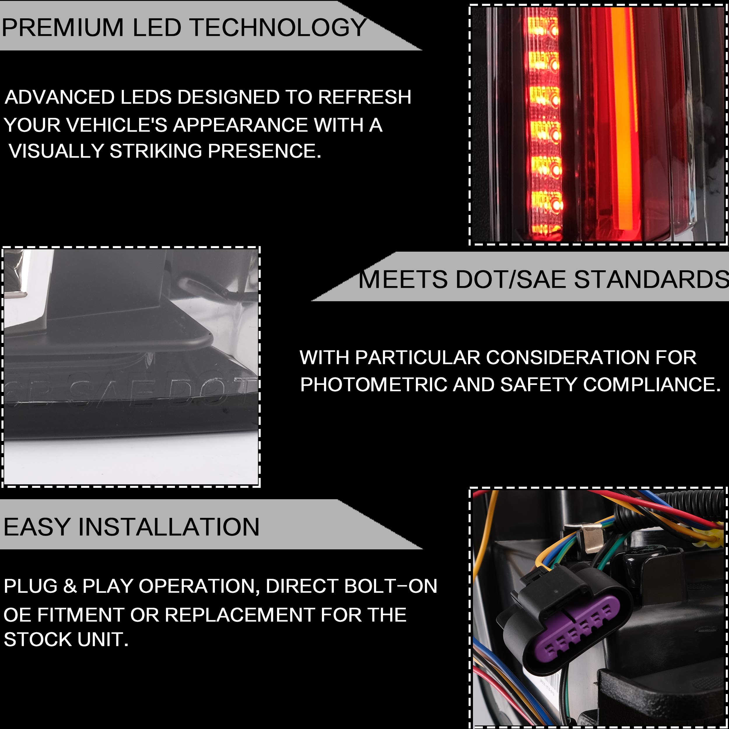 VLAND LED Tail Lights Assembly for Cadillac Escalade 3rd Gen SUV 2007-2014 - Red & Clear DRL Rear Lamps with Fog Lights & Turn Signals (Not Compatible with GMC/Chevrolet) - Perfect for Night Driving & Custom Car Upgrades