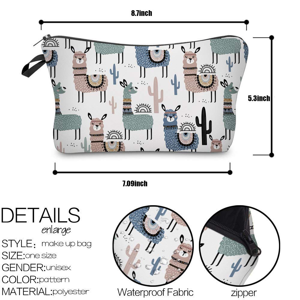 FITINI Llama Makeup Bag Set of 3 - Waterproof Travel Cosmetic Organizer for Women, Small Toiletry Pouch with Brush Storage | Perfect for Girls Purse, Gym, Vacation & Daily Use