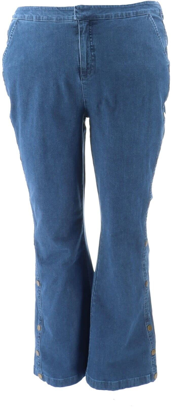 Gili Women's Dual Stretch Side Button Flare Jeans - Medium Wash Denim Pants for Casual Wear & Night Out | Comfortable High Waist Bootcut Jeans for Women