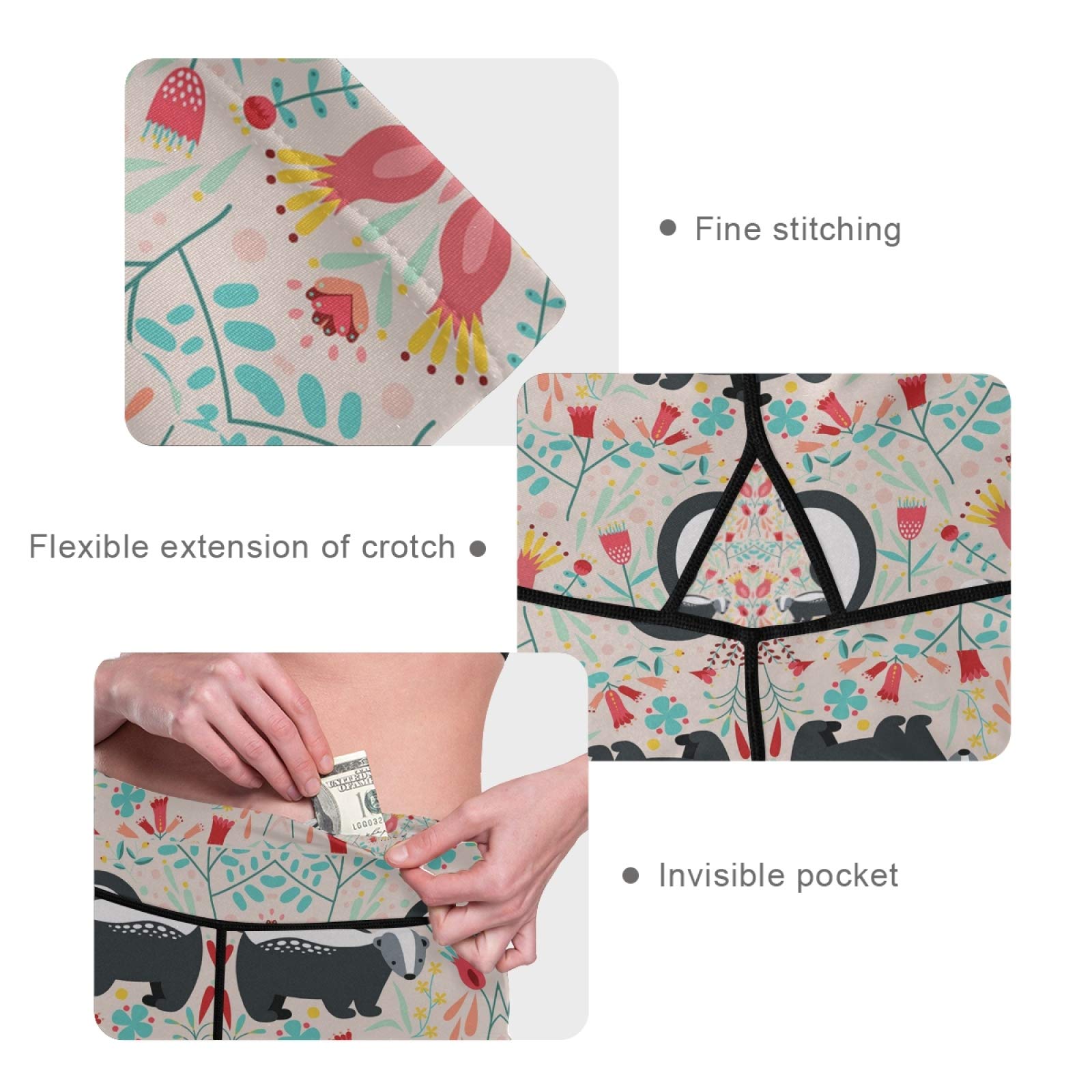 Skunk Print High Waist Yoga Pants - Women's Tummy Control Workout Leggings with Pockets for Running & Gym