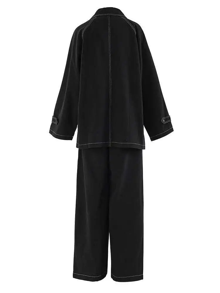Stylish Big Size Denim Jacket & Wide Leg Pants Two-Piece Suit for Women - 2025 Spring Autumn Fashion Trend with Lapel Design - Perfect for Casual Outings, Office Wear & Street Style