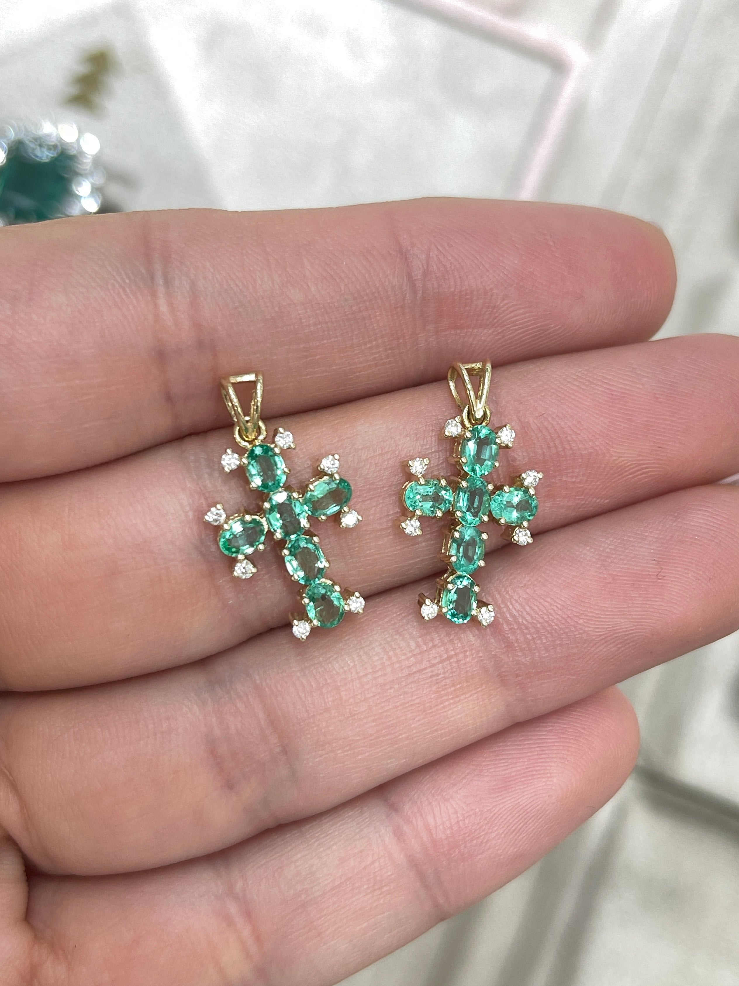 1.05tcw Oval Emerald & Diamond Cross Pendant in 14K Gold - Elegant Jewelry Gift for Women, Perfect for Christmas, Birthday & Anniversary Celebrations