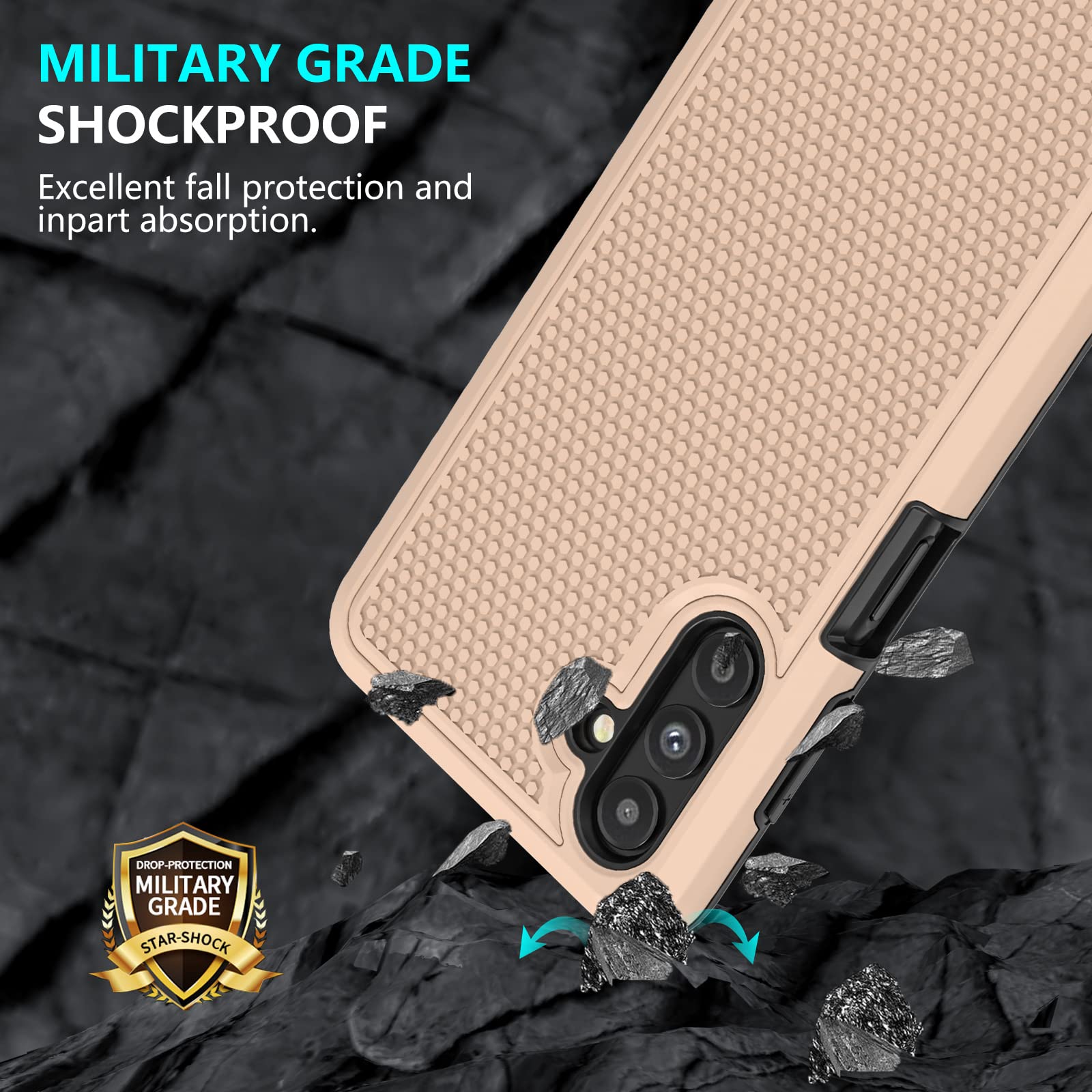 Samsung Galaxy A13 5G Case with Screen Protector (2 Pack) - Military Grade Shockproof Dual Layer Protective Cover, Non-Slip Textured Back in Rose Gold - Perfect for Outdoor Activities and Daily Protection