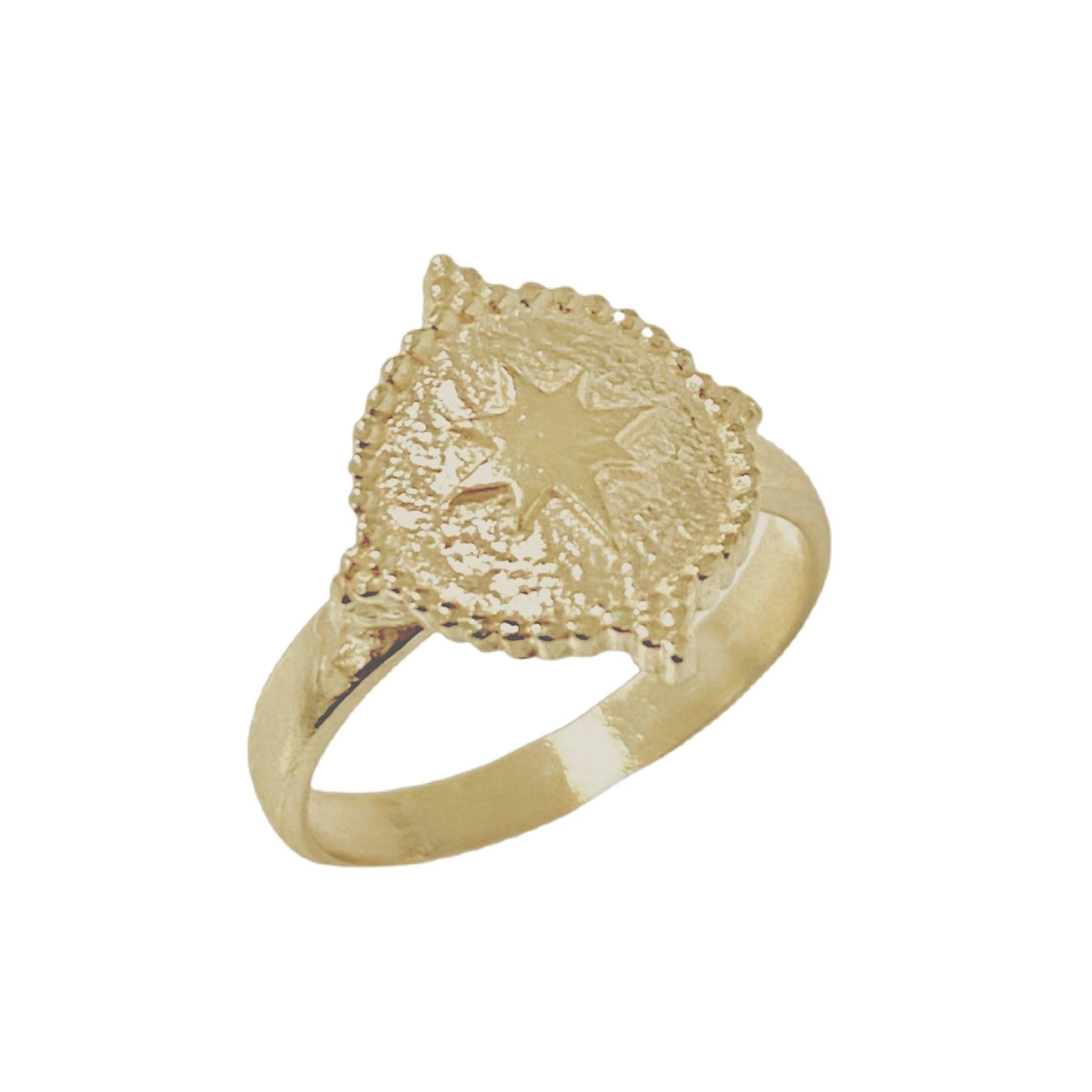 Laihas Prestige Southern Star Gold Signet Ring for Men - 14K Solid Gold Pinky Ring with Engraved Star Design - Perfect for Gifts, Weddings & Formal Occasions