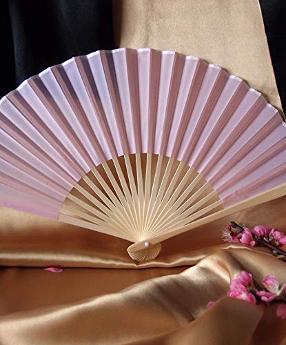 Quasimoon 9 Inch Pink Silk Hand Fans for Weddings - 10 Pack | Elegant Wedding Favors, Bridal Shower Gifts & Party Decorations | Perfect for Outdoor Ceremonies, Asian Weddings & Photo Props