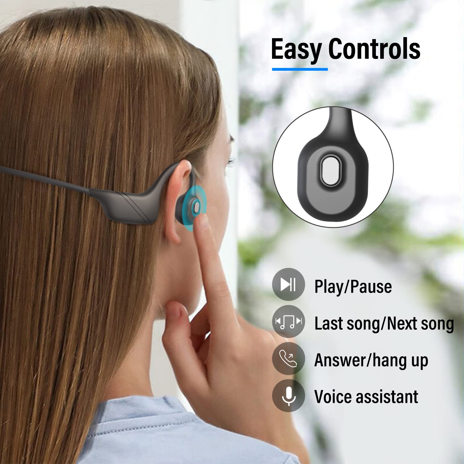 MONODEAL Bluetooth 5.3 Bone Conduction Headphones with Noise-Canceling Boom Mic - Open Ear Wireless Headset for Work, Driving, Home Office & Commercial Use - Perfect for Conference Calls, Gym Workouts & Outdoor Activities