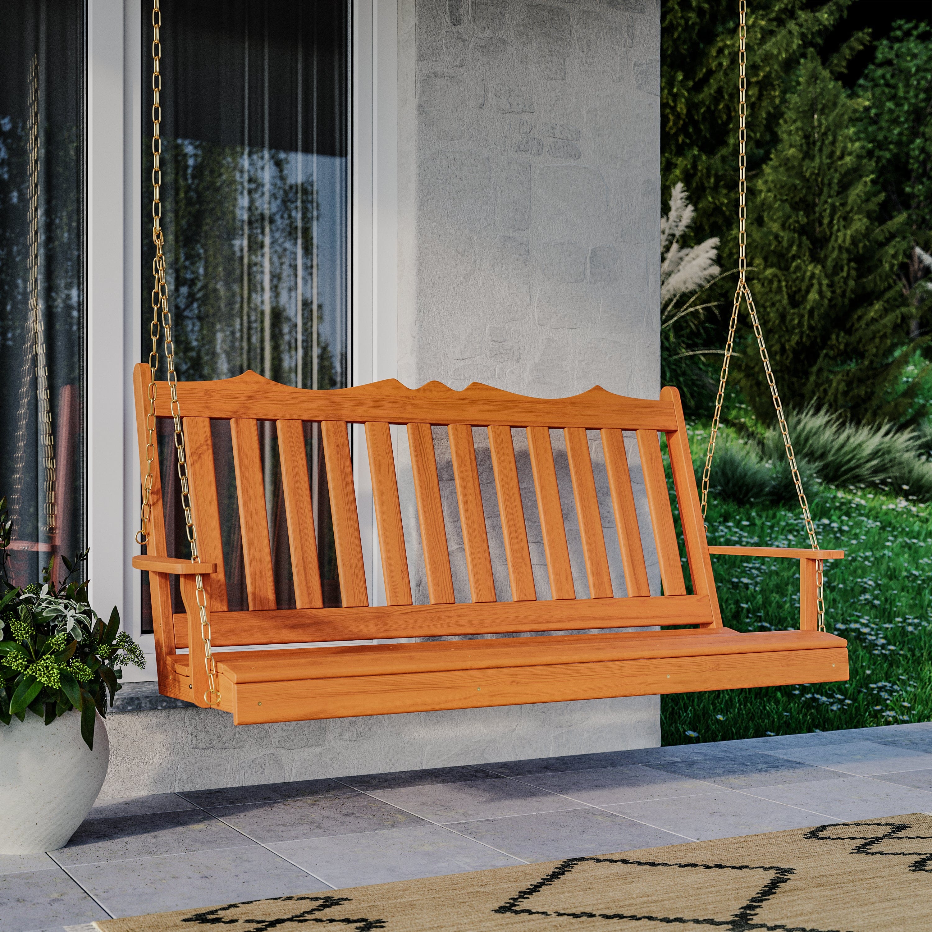 Keystone Amish Co. 6 Foot York Red Cedar Porch Swing - Natural Cedar Stain Finish for Outdoor Relaxation, Garden, Patio & Backyard Decor