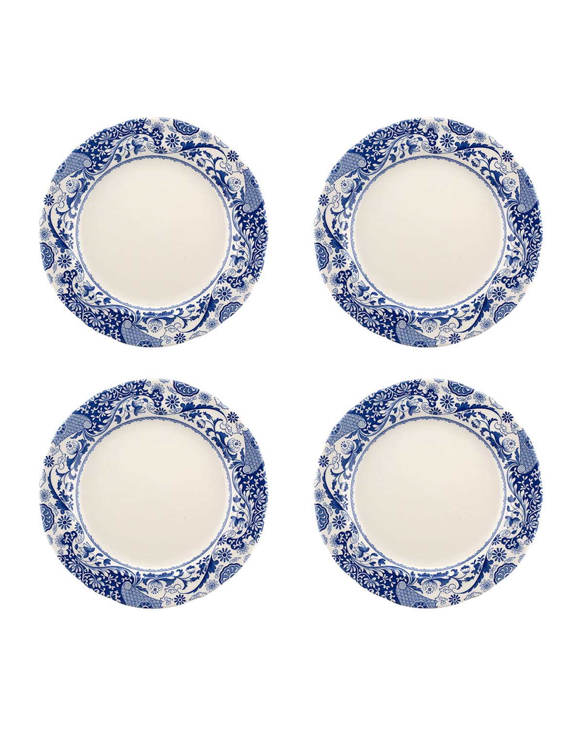Spode Blue Italian Brocato 10.5-Inch Dinner Plates Set of 4 - Elegant Round Salad & Appetizer Plates in Classic Blue & White - Dishwasher Safe Fine China Made in England - Perfect for Formal Dining, Holiday Entertaining & Restaurant Service