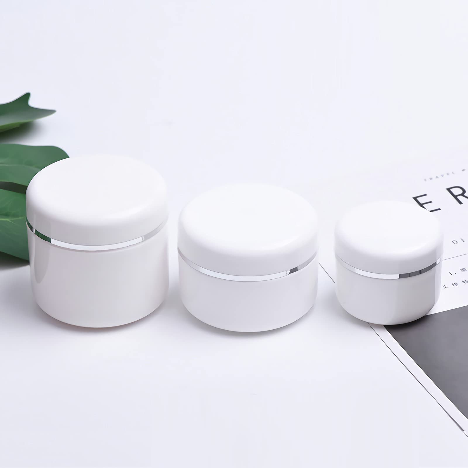 ZEOABSY 6-Pack 100ml Empty Smooth White Plastic Cosmetic Jars with Silver Edge - Travel-Friendly Face Cream Containers with Spatula for Lip Balm, Lotion, Homemade Cream & Gel Storage | Perfect for DIY Beauty Products, Travel Toiletries & Skincare Organization
