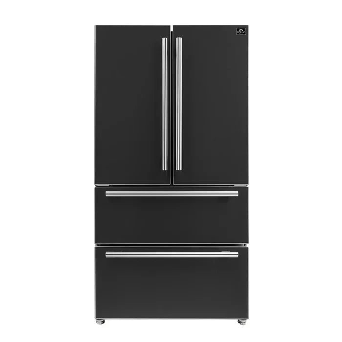 36 Inch Black FORNO Espresso Moena French Door Refrigerator - 19.2 Cu.ft Capacity, Energy Efficient FFRBI1820 36BLK Model - Perfect for Modern Kitchens, Entertaining & Large Family Storage