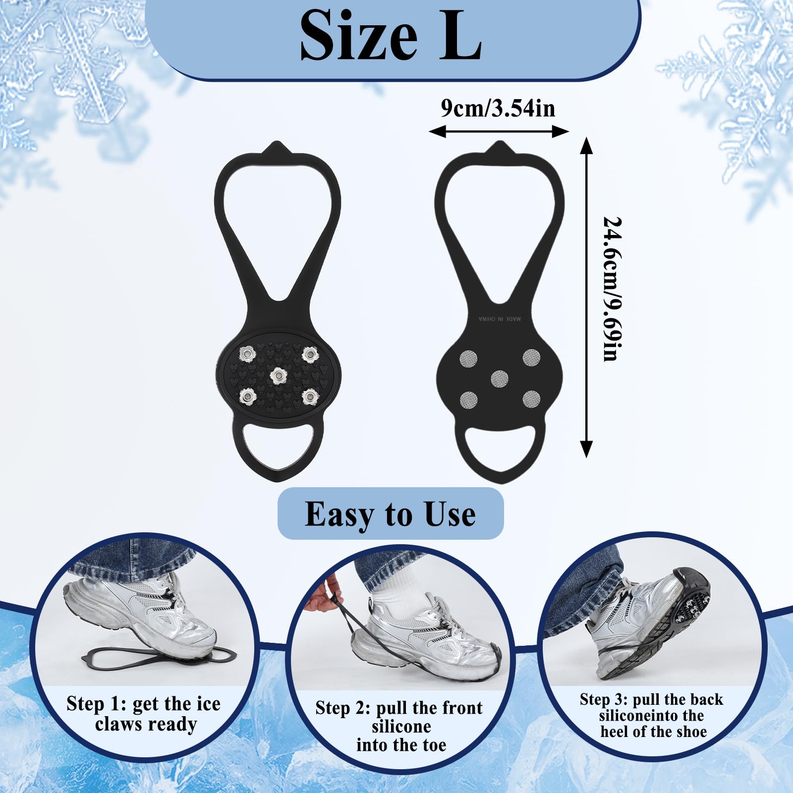 Non-Slip Ice Cleats for Shoes & Boots - Universal Gripper Spikes with 5 Steel Studs | Traction Cleats for Walking, Running, Hunting, Fishing | Perfect for Winter Sports, Hiking & Outdoor Activities