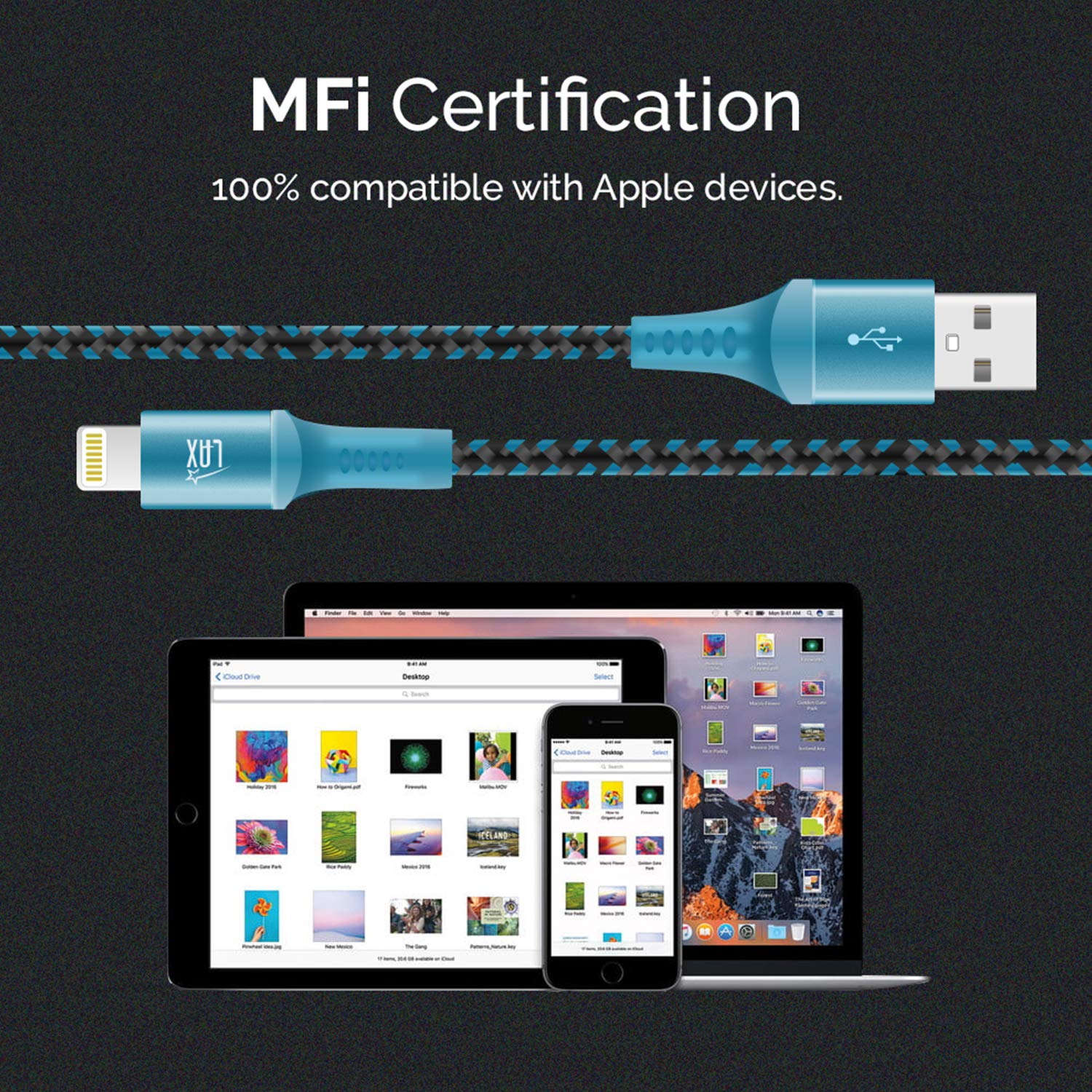 MFi Certified iPhone Charger Cable - Durable Braided Lightning to USB Cable for iPhone 14/13/12/11/XS/XR/X/8/7, iPad & iPod - Fast Charging & Data Sync - Perfect for Home, Office & Travel