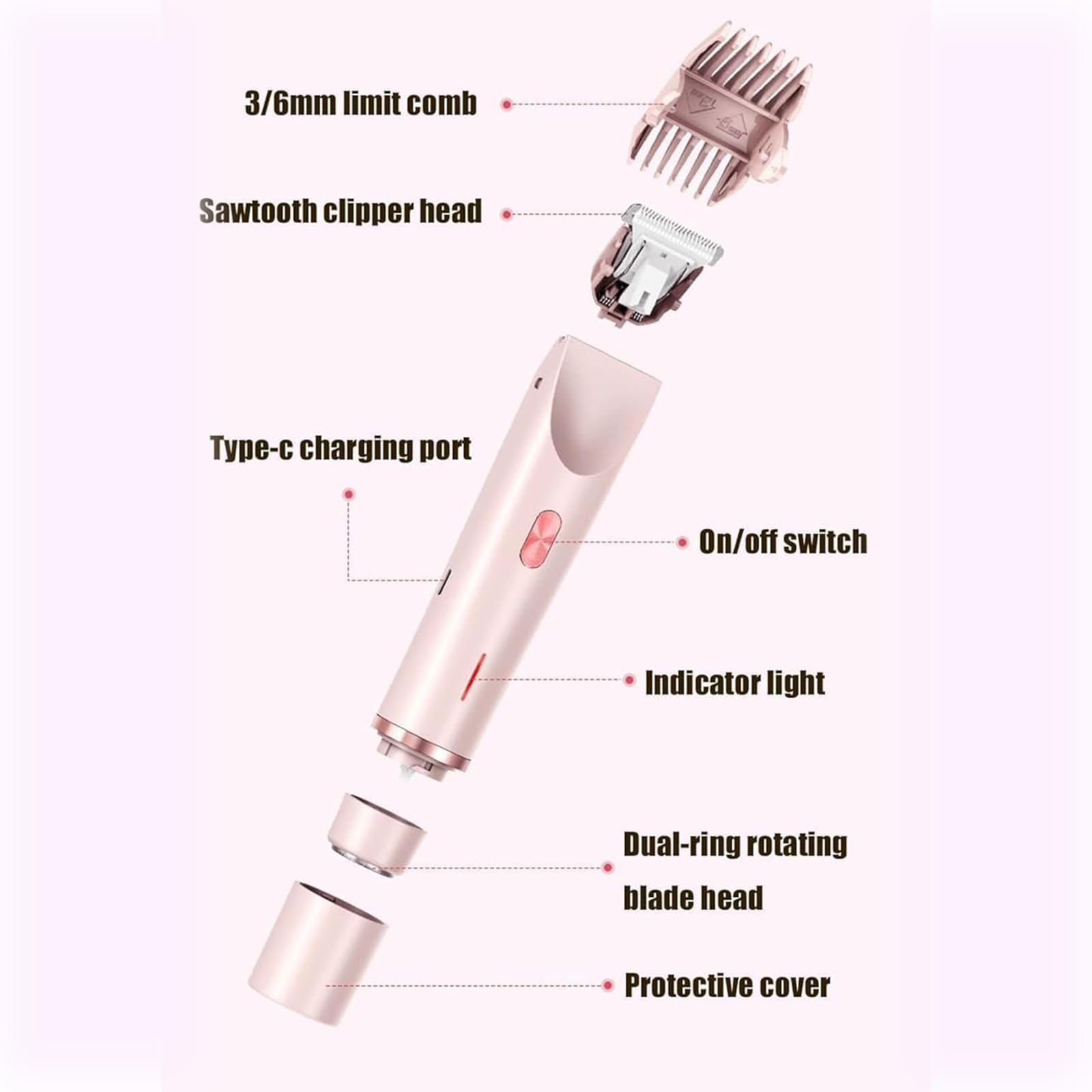 Easepicks 2-in-1 Electric Razor & Trimmer for Women - IPX7 Waterproof Wet/Dry Body Shaver for Legs, Underarms, Bikini Line - Pink | Smooth Shaving at Home, Travel & Gym Use