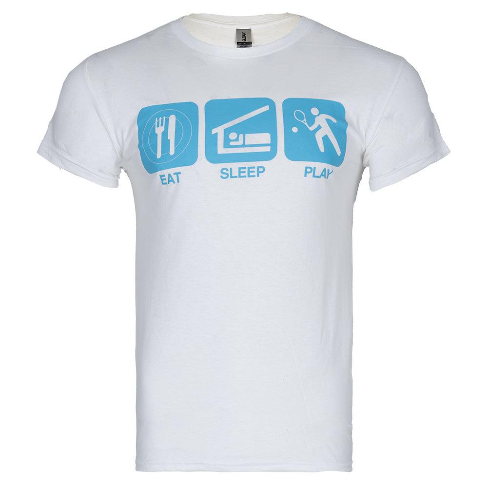 Eat Sleep Play Tennis T-Shirt - White Cotton Graphic Tee for Men & Women - Perfect for Casual Wear, Sports Fans & Tennis Enthusiasts