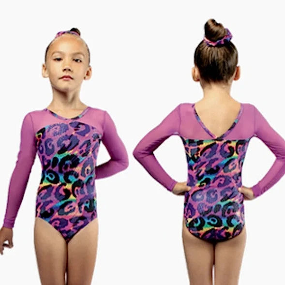Mondor Neon Leopard Print Long Sleeve Dance Leotard for Women - Perfect for Ballet, Gymnastics & Performance Costumes
