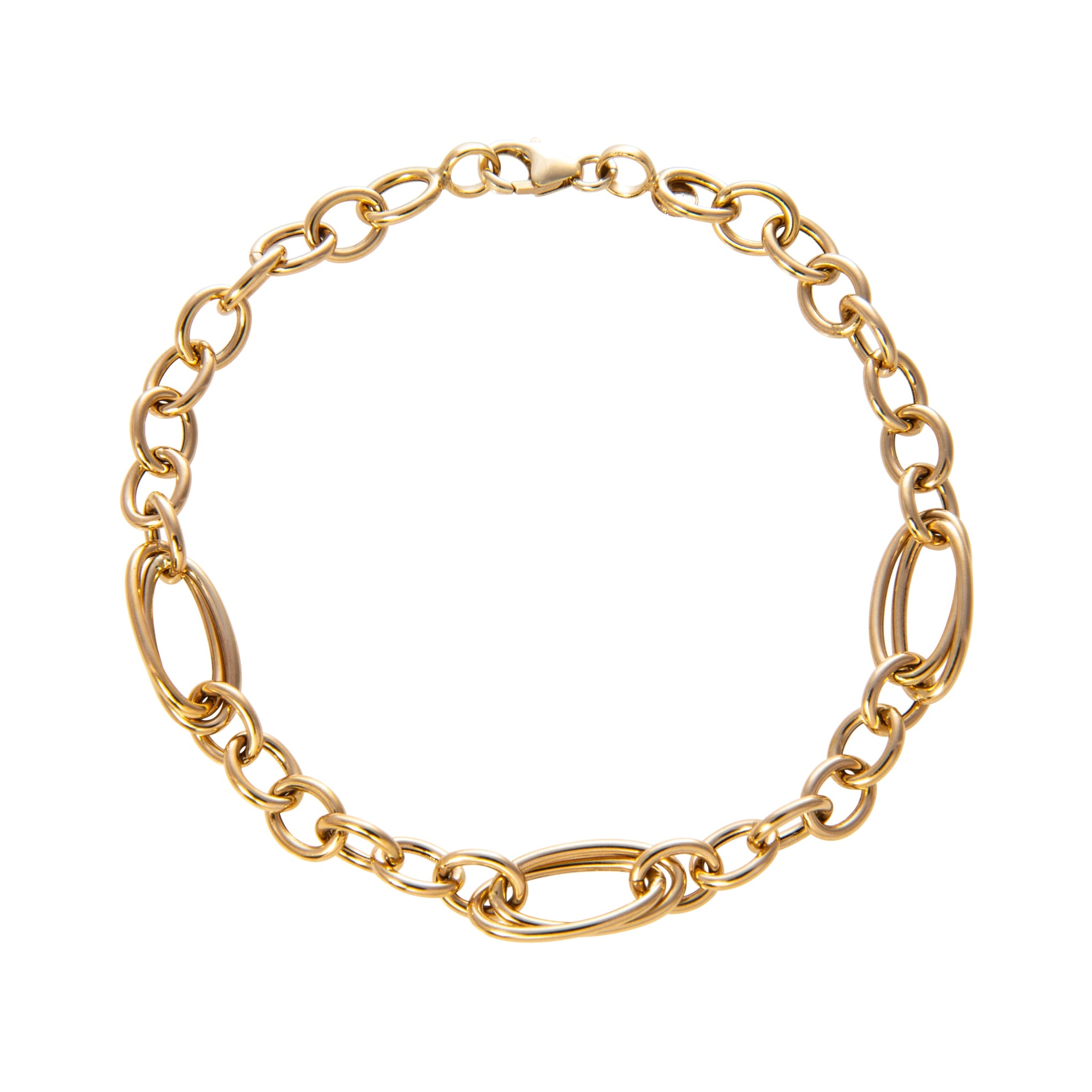 14K Yellow Gold Italian Double Oval Link Station Bracelet for Women - Elegant Minimalist Jewelry for Everyday Wear, Gifts & Special Occasions