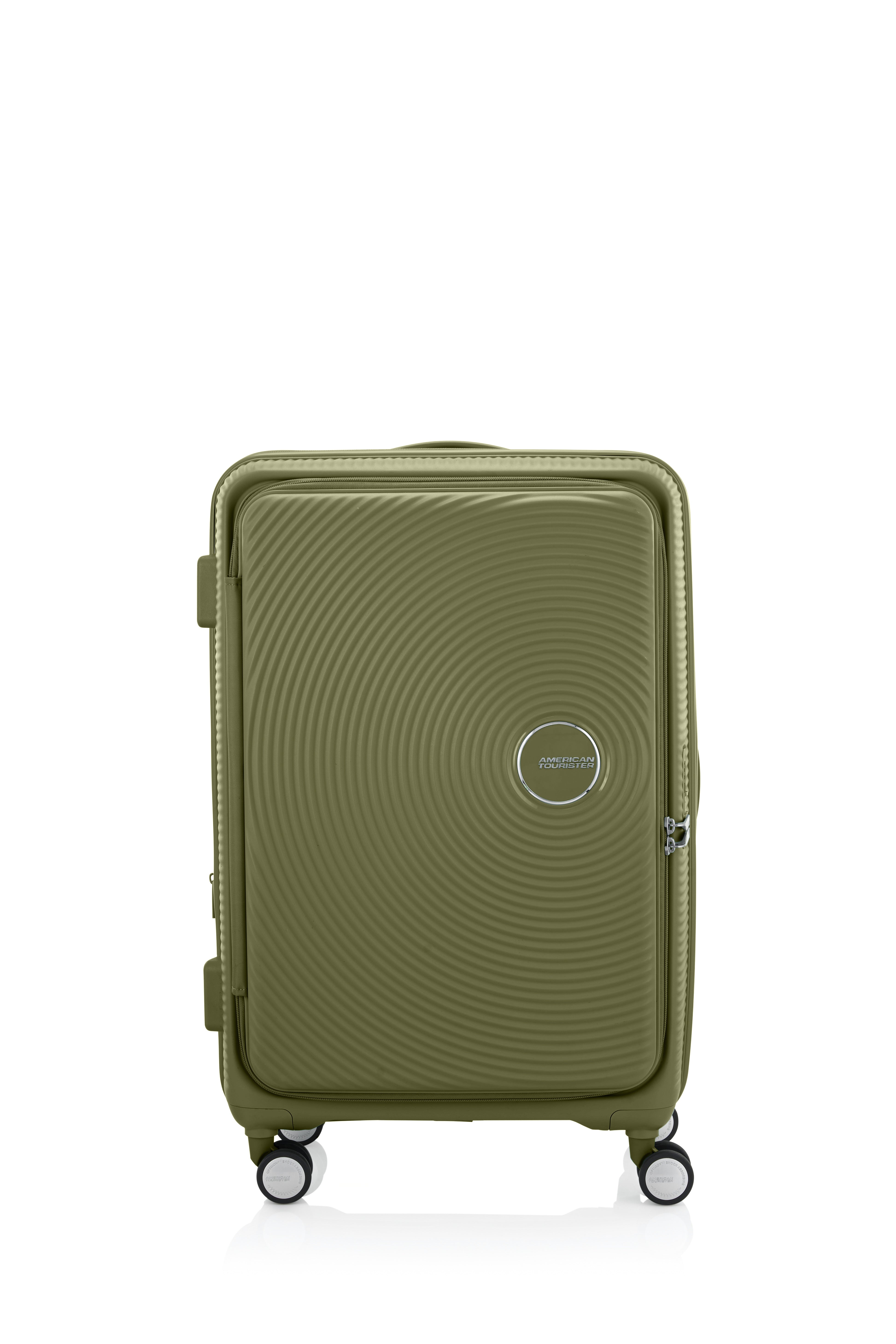 American Tourister 75cm Curio Book Opening Suitcase - Lightweight Spinner Luggage with 360° Wheels, Perfect for Business Travel & Weekend Getaways (Khaki)