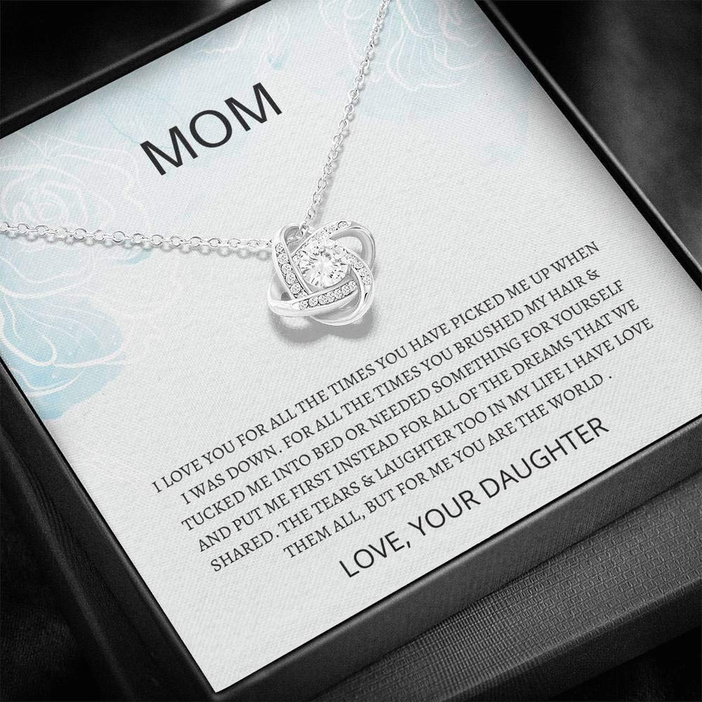 Mom - You Are The World Love Knot Necklace | Sterling Silver Mother's Day Gift for Mom | Heartfelt Present from Daughter | Elegant Jewelry for Women | Perfect for Mother-Daughter Bonding & Special Occasions