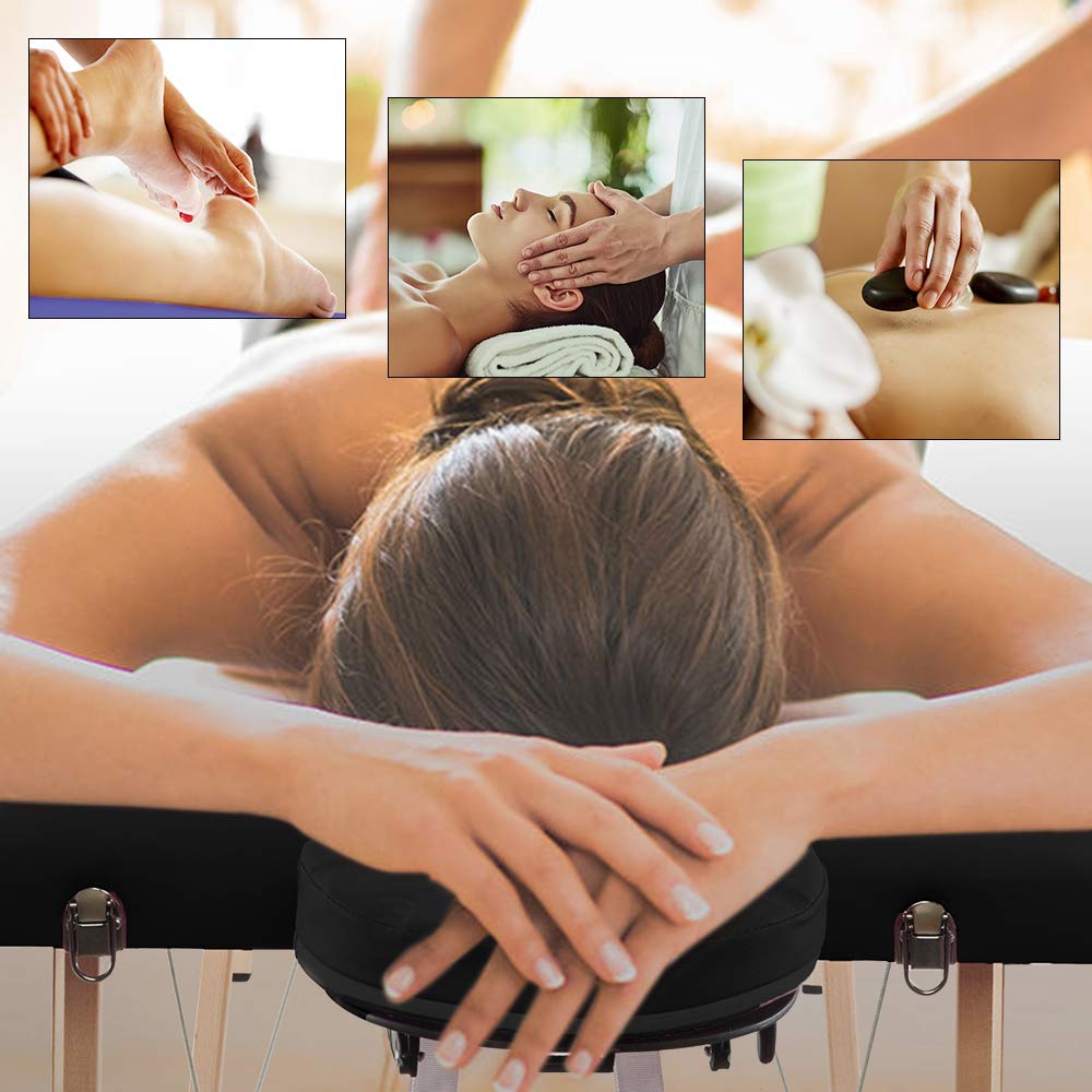 Portable Folding Massage Table - Adjustable Height Professional Massage Bed with Aluminum Alloy Frame for Facial, Tattoo & Spa Treatments - Perfect for Salon, Home Use & Mobile Therapists - Black