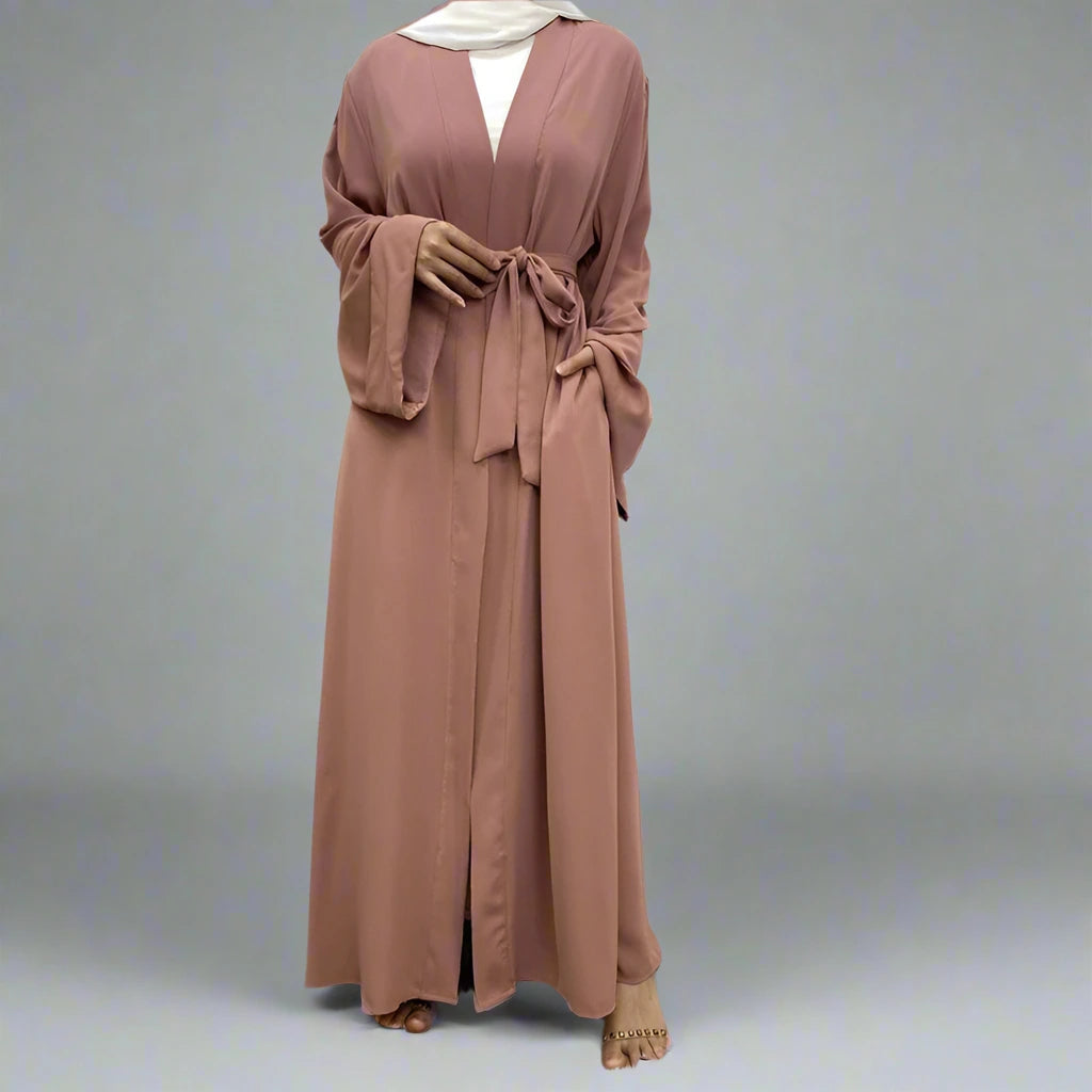 Stylish Muslim Women's Open Abaya Dress with Pockets - Modest Broken Twil Fabric Prayer Dress for Home, Mosque & Special Occasions
