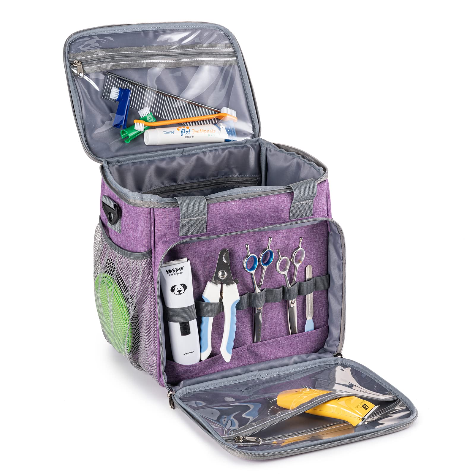 BABEYER Pet Grooming Bag - Large Dog Grooming Supplies Organizer Tote with Multiple Pockets - Perfect for Grooming Tools, Scissors, Brushes & Accessories - Ideal for Professional Groomers & Home Use (Purple)