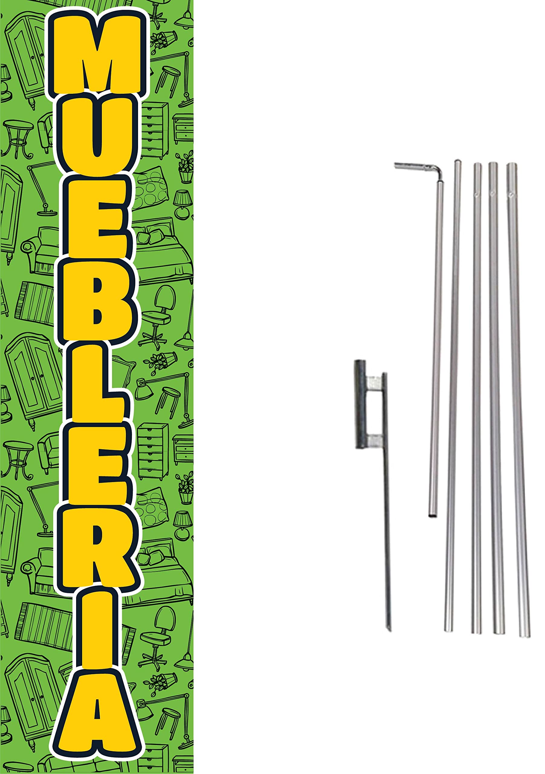 Outdoor Advertising Rectangle Feather Banner Swooper Flag Sign with Flag Pole Kit and Ground Stake - Durable Spanish Furniture Store Sale Sign - Perfect for Retail Promotions, Grand Openings & Business Events