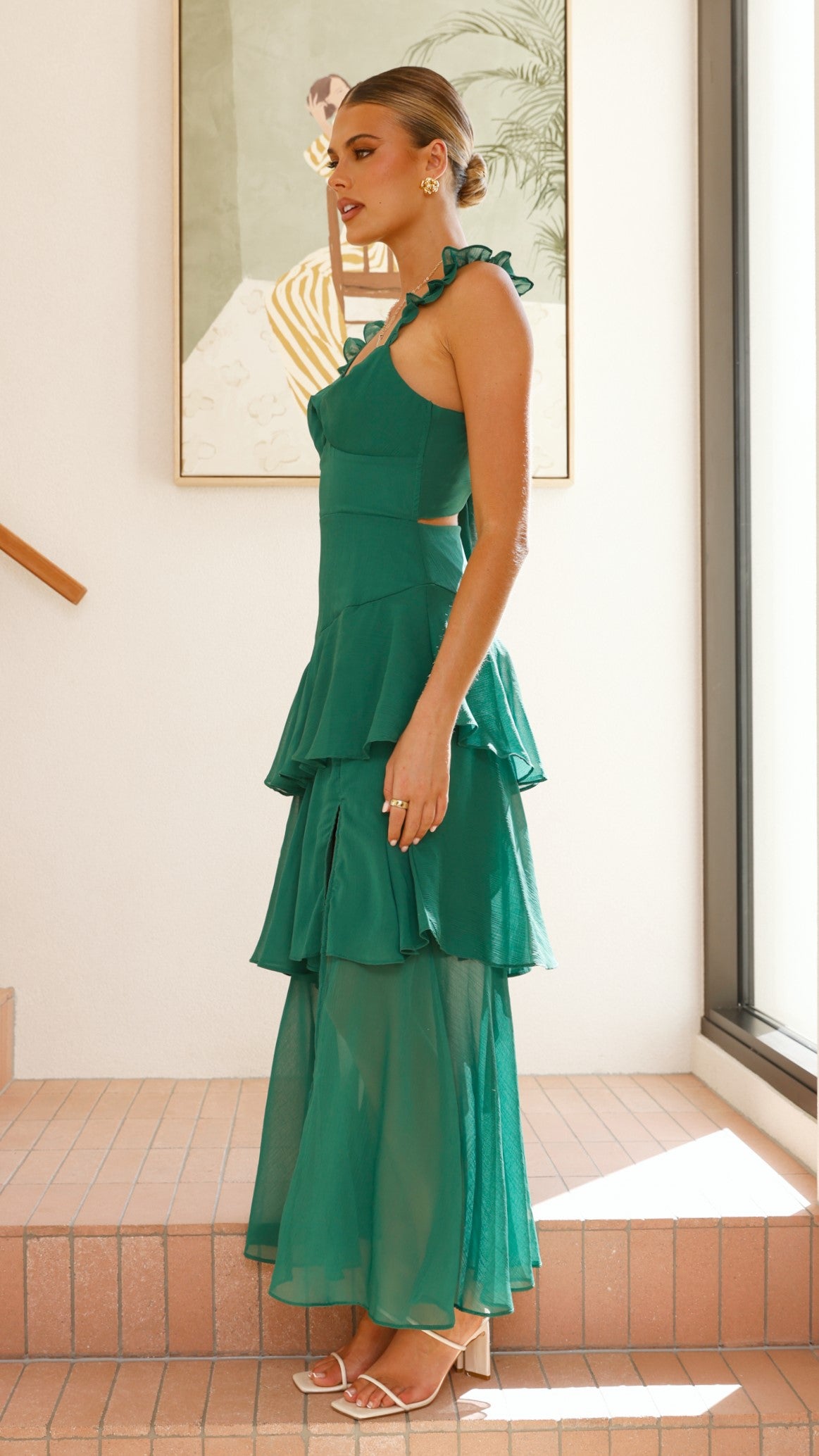 Achelle Maxi Dress for Women - Elegant Long Flowy Forest Green Dress for Summer, Beach, Party & Casual Wear